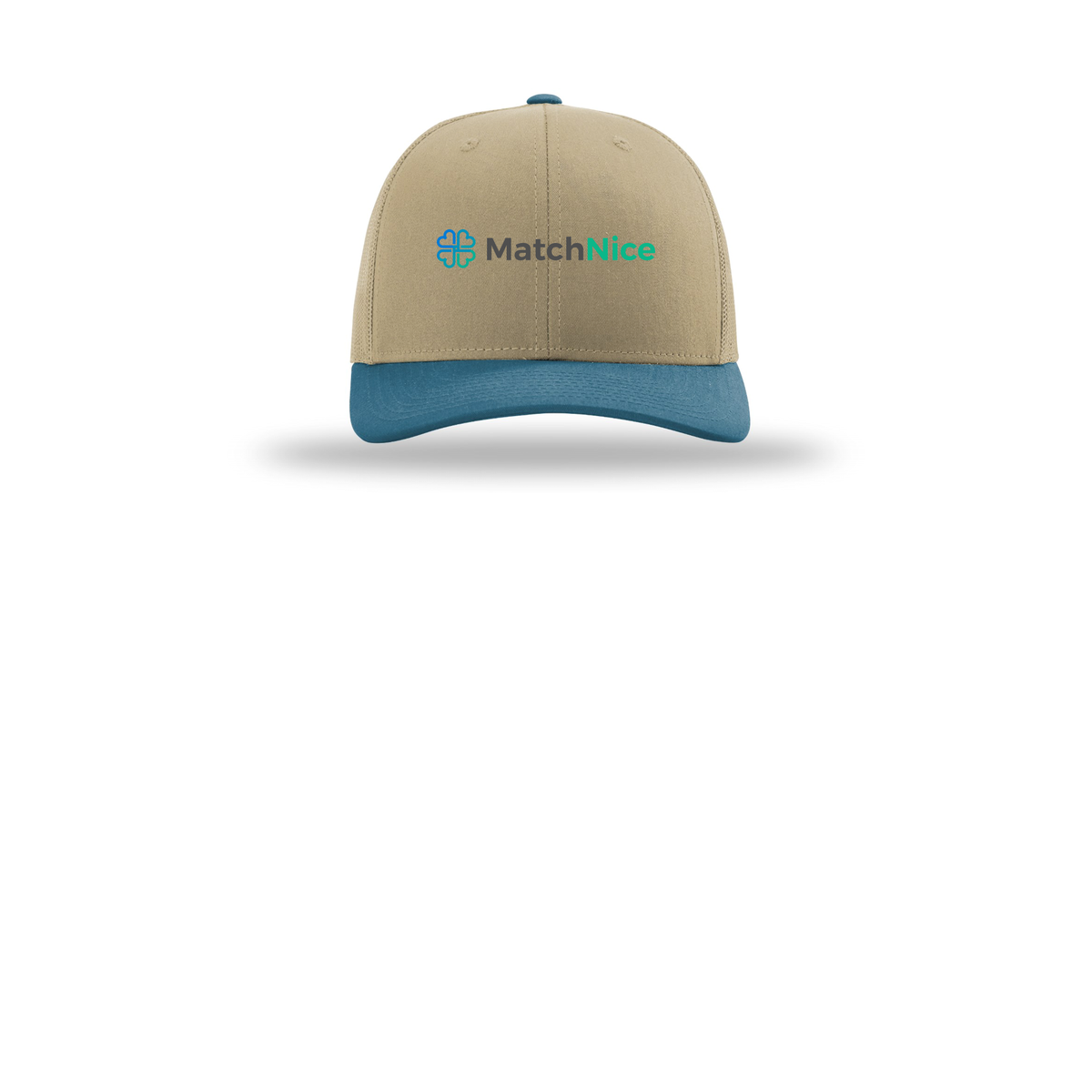 matchnice-richardson-trucker-cap-embroidery-capfront-R112-khakikhakilegionblue-flat-front