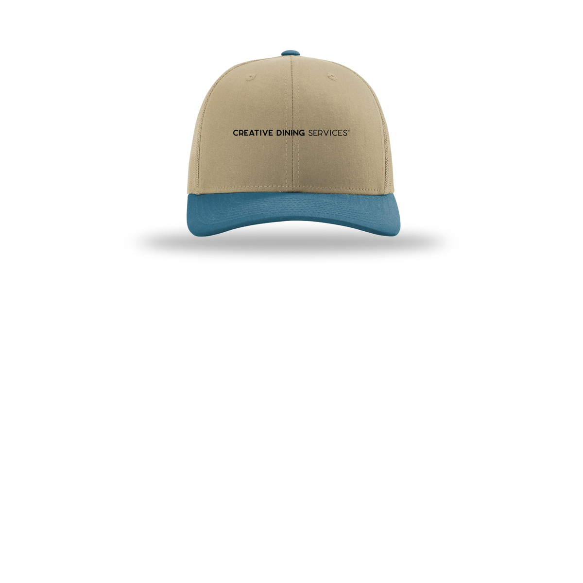creativedining-richardson-trucker-cap-embroidery-capfront-R112-khakikhakilegionblue-flat-front