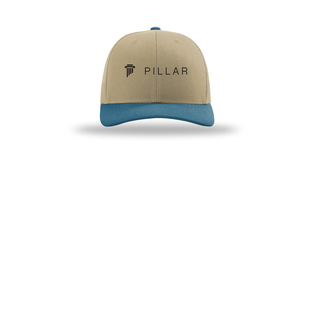pillar-richardson-trucker-cap-embroidery-capfront-R112-khakikhakilegionblue-flat-front