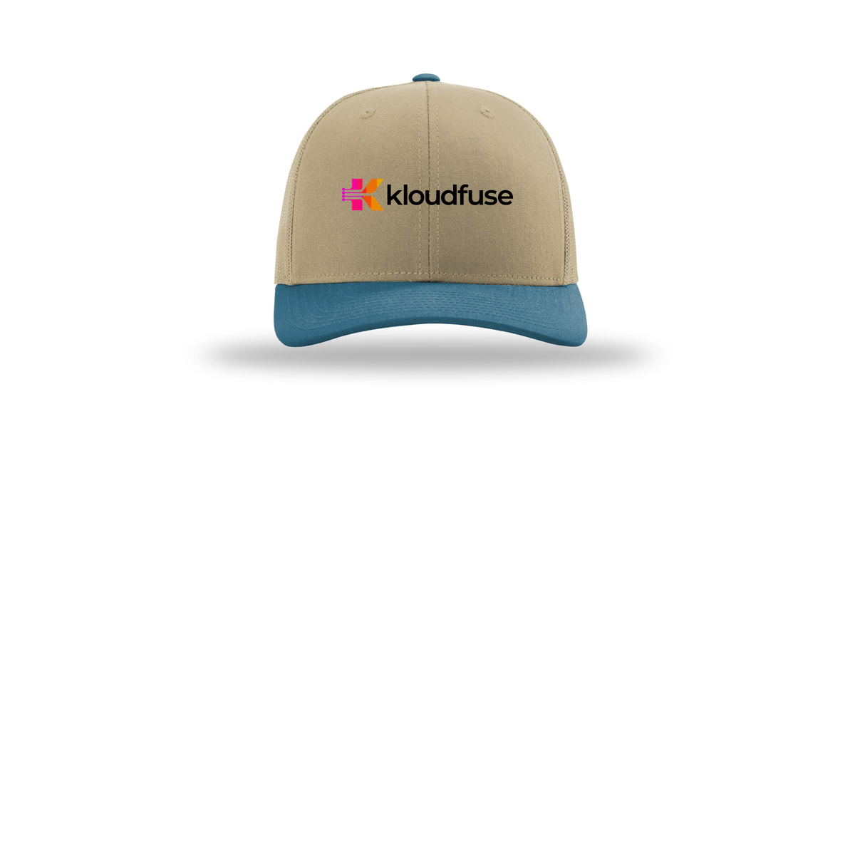 kloudfuse-richardson-trucker-cap-embroidery-capfront-R112-khakikhakilegionblue-flat-front