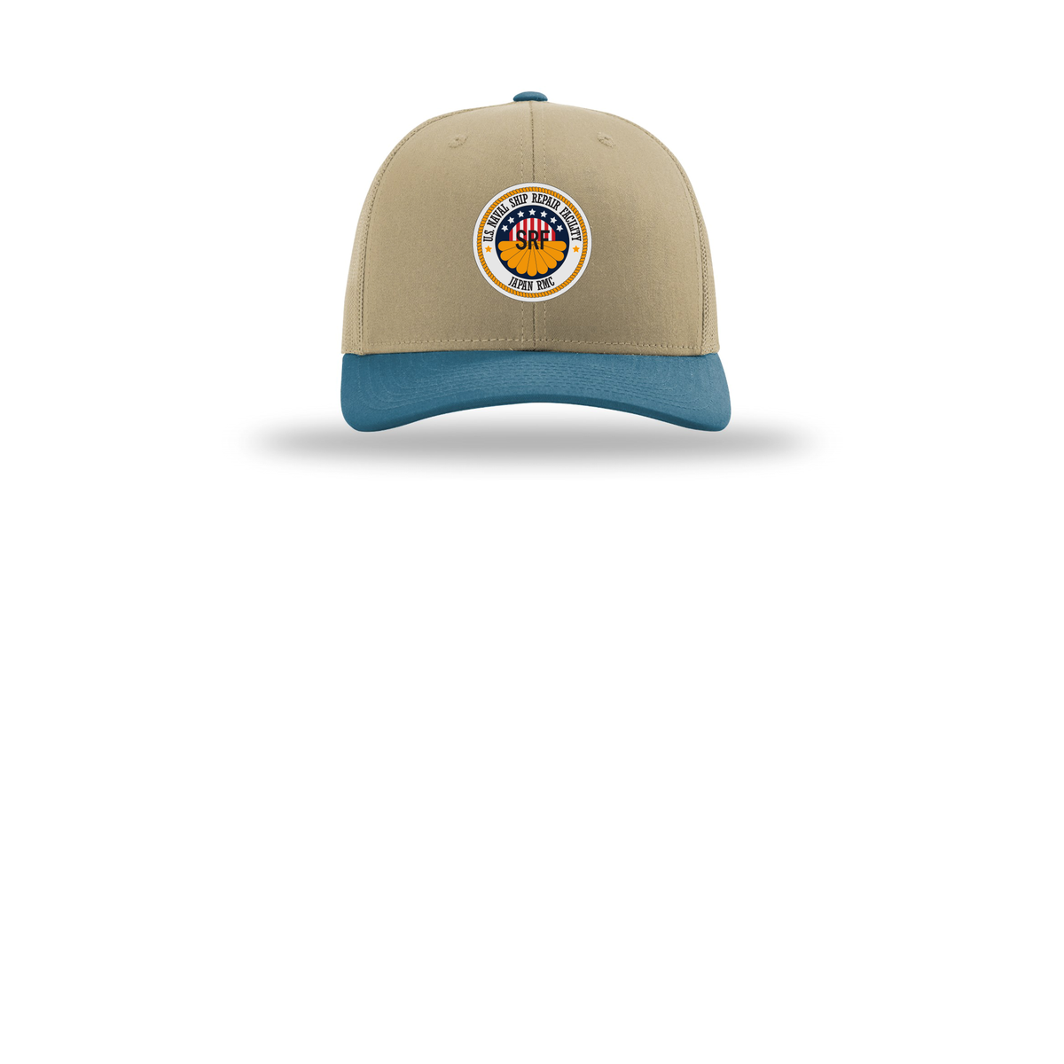 srf-jrmc-richardson-trucker-cap-embroidery-capfront-R112-khakikhakilegionblue-flat-front