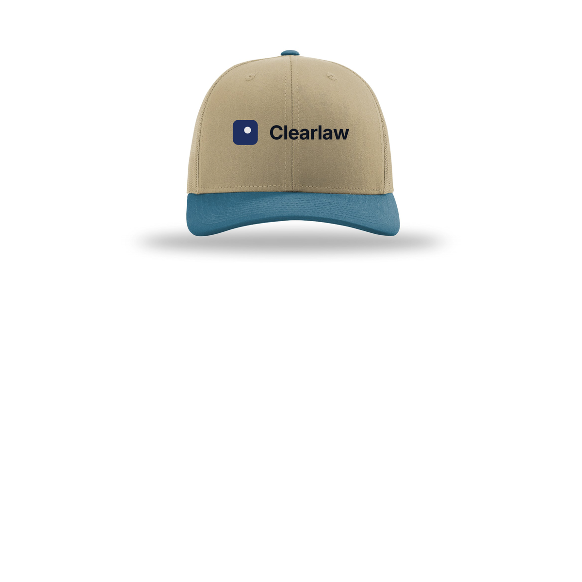 clearlaw-richardson-trucker-cap-embroidery-capfront-R112-khakikhakilegionblue-flat-front
