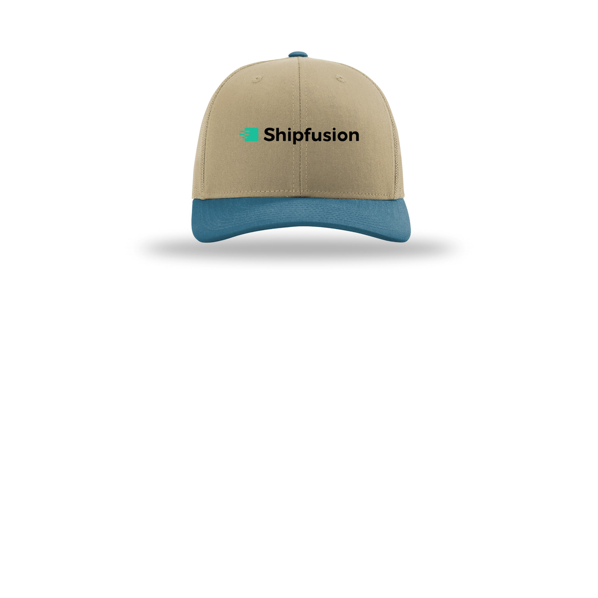 shipfusion-richardson-trucker-cap-embroidery-capfront-R112-khakikhakilegionblue-flat-front