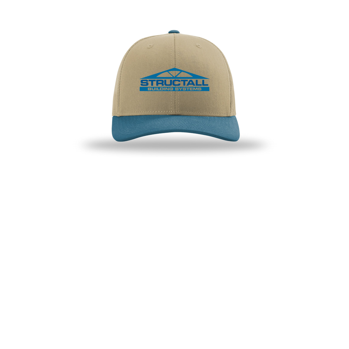 structall-richardson-trucker-cap-embroidery-capfront-R112-khakikhakilegionblue-flat-front