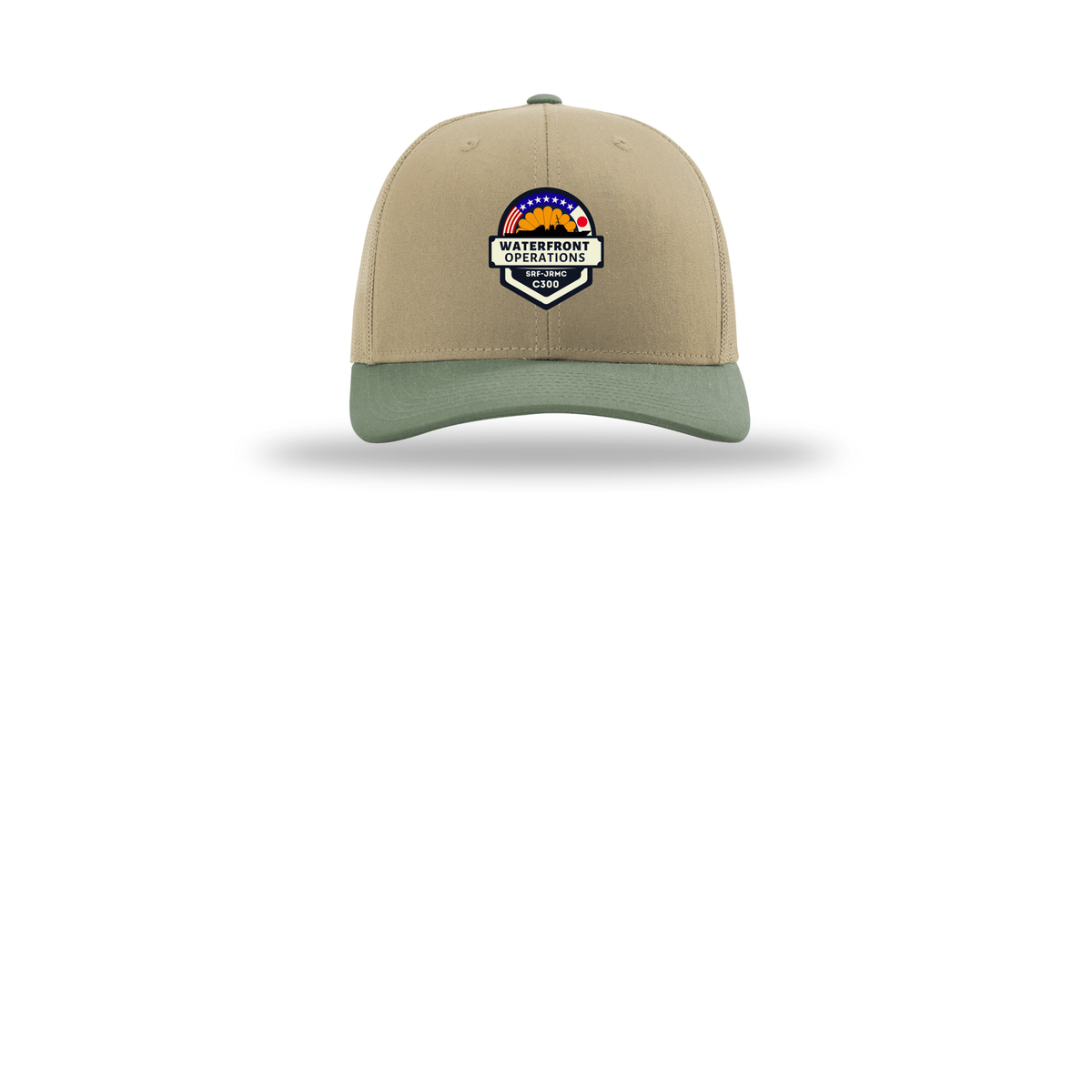 waterfront-operations-retro-trucker-cap-embroidery-capfront-R112-khakikhakiloden-flat-front