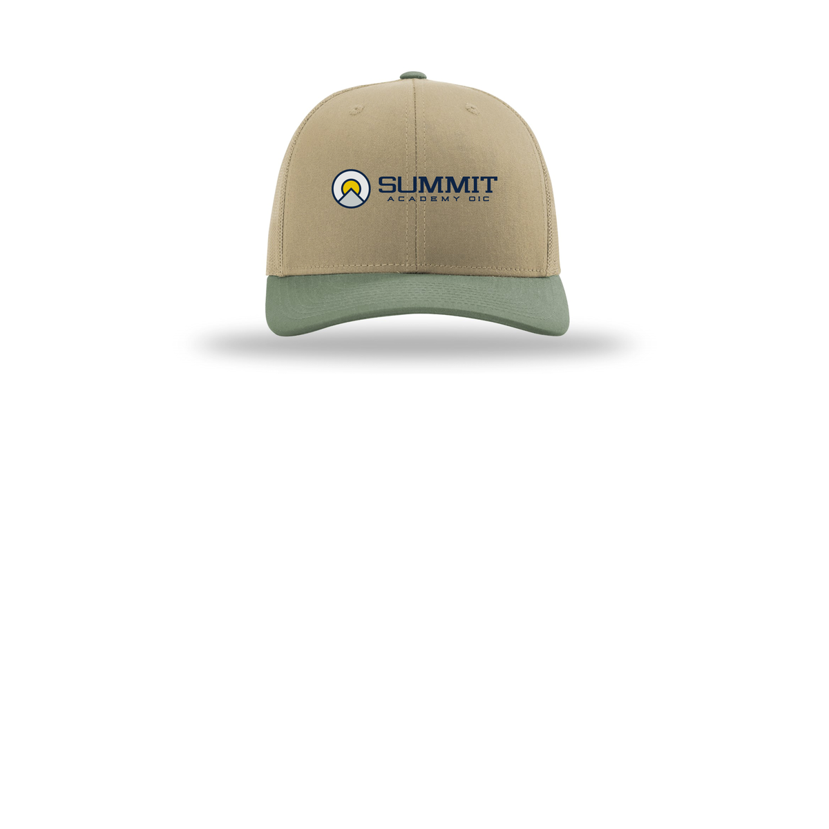 saoic-richardson-trucker-cap-embroidery-capfront-R112-khakikhakiloden-flat-front