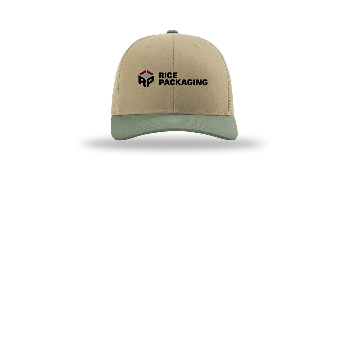ricepackaging-richardson-trucker-cap-embroidery-capfront-R112-khakikhakiloden-flat-front