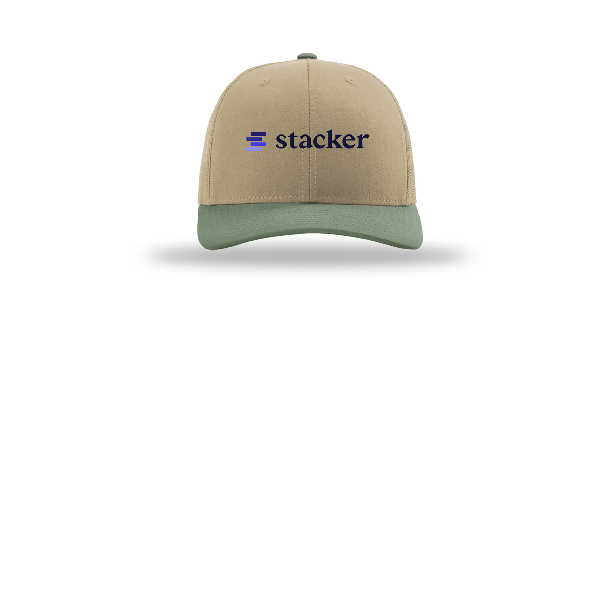 stacker-richardson-trucker-cap-embroidery-capfront-R112-khakikhakiloden-flat-front