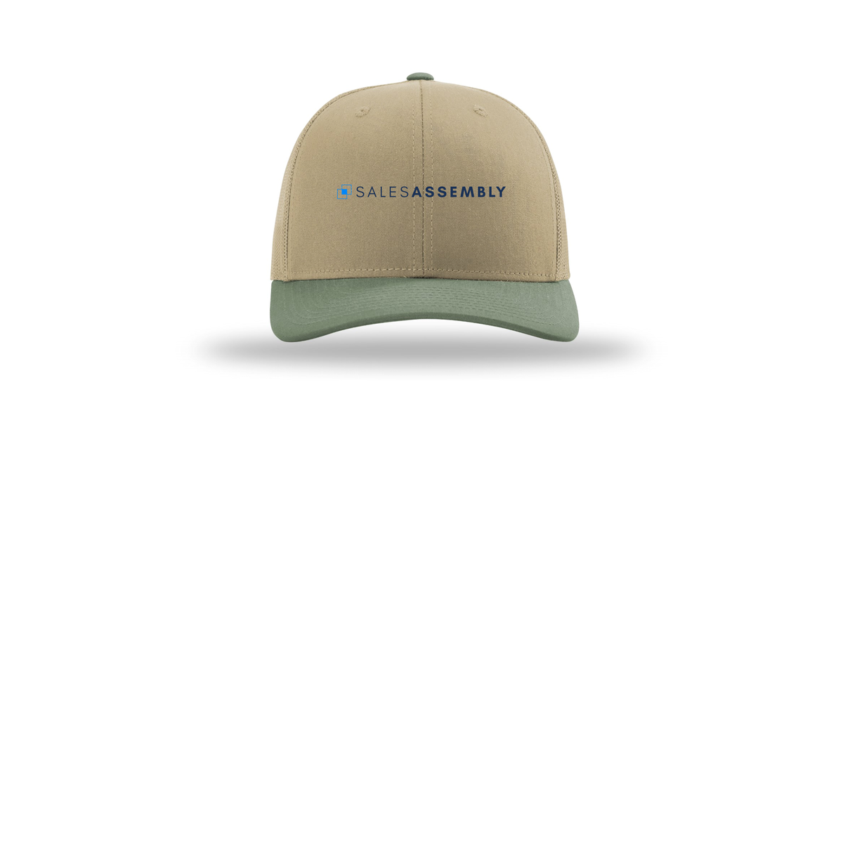 salesassembly-richardson-trucker-cap-embroidery-capfront-R112-khakikhakiloden-flat-front