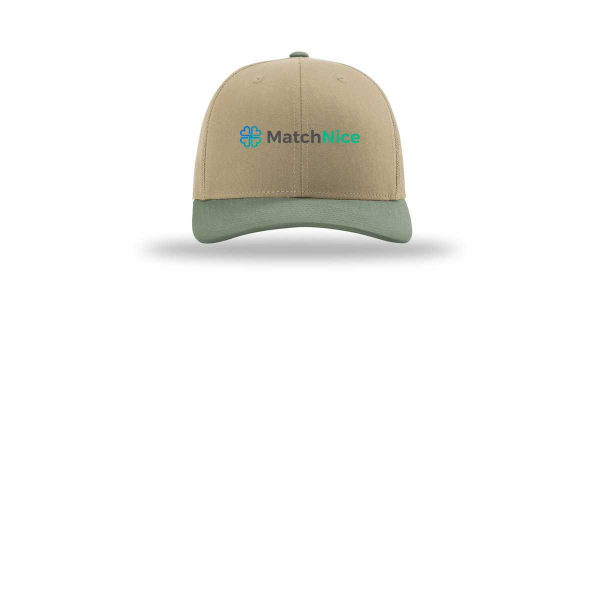 matchnice-richardson-trucker-cap-embroidery-capfront-R112-khakikhakiloden-flat-front