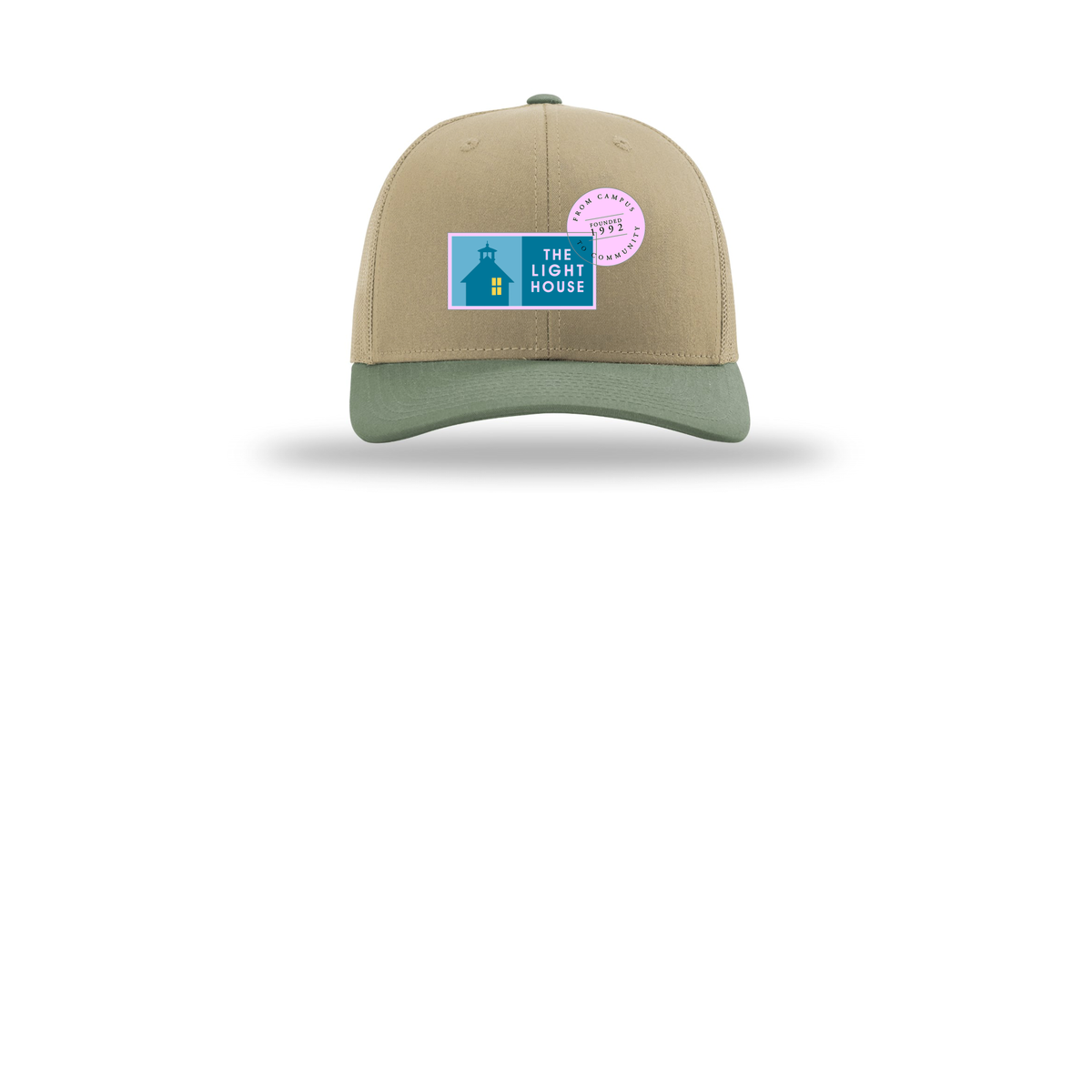lhcampus-richardson-trucker-cap-embroidery-capfront-R112-khakikhakiloden-flat-front