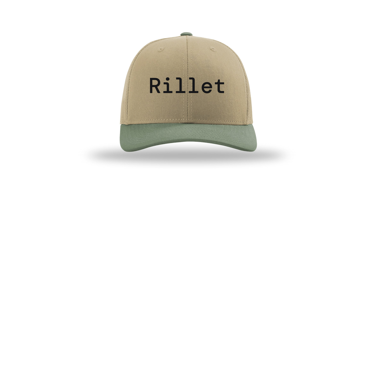 rillet-richardson-trucker-cap-embroidery-capfront-R112-khakikhakiloden-flat-front