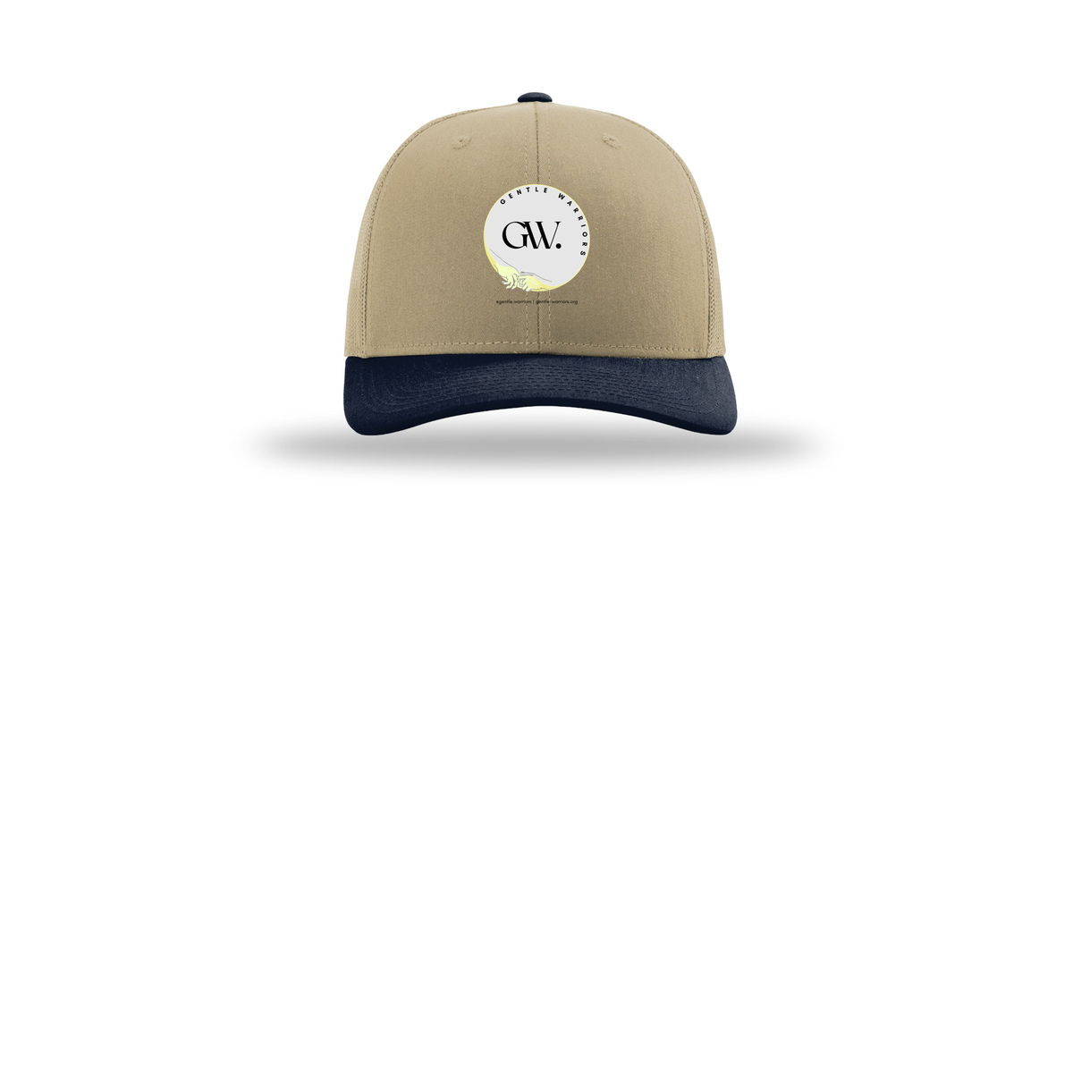 gentle-warriors-richardson-trucker-cap-embroidery-capfront-R112-khakikhakinavy-flat-front