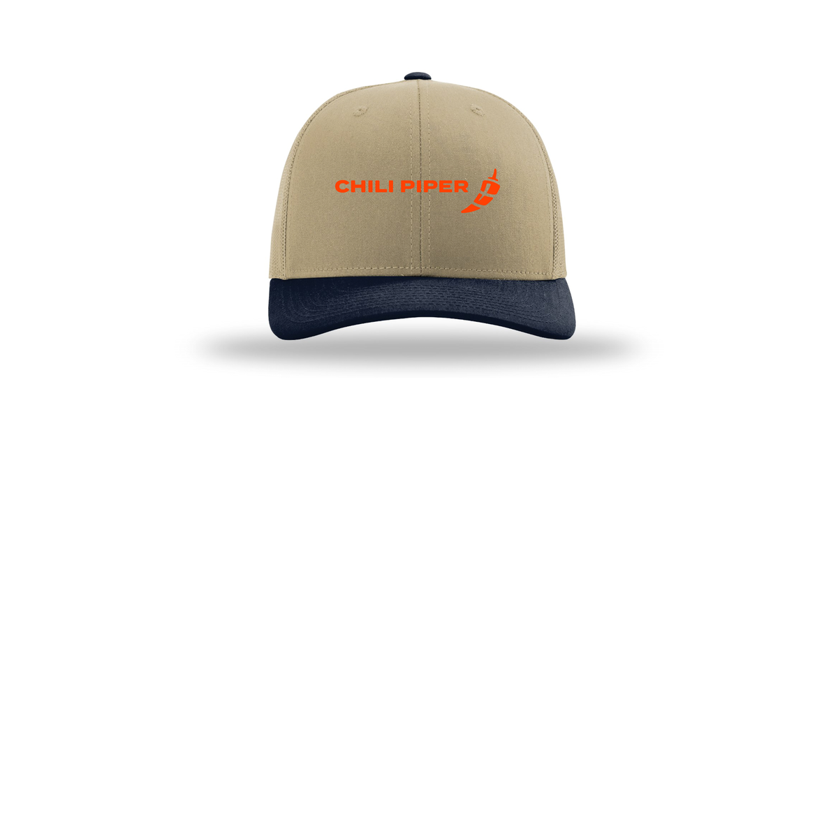 chilipiper-richardson-trucker-cap-embroidery-capfront-R112-khakikhakinavy-flat-front