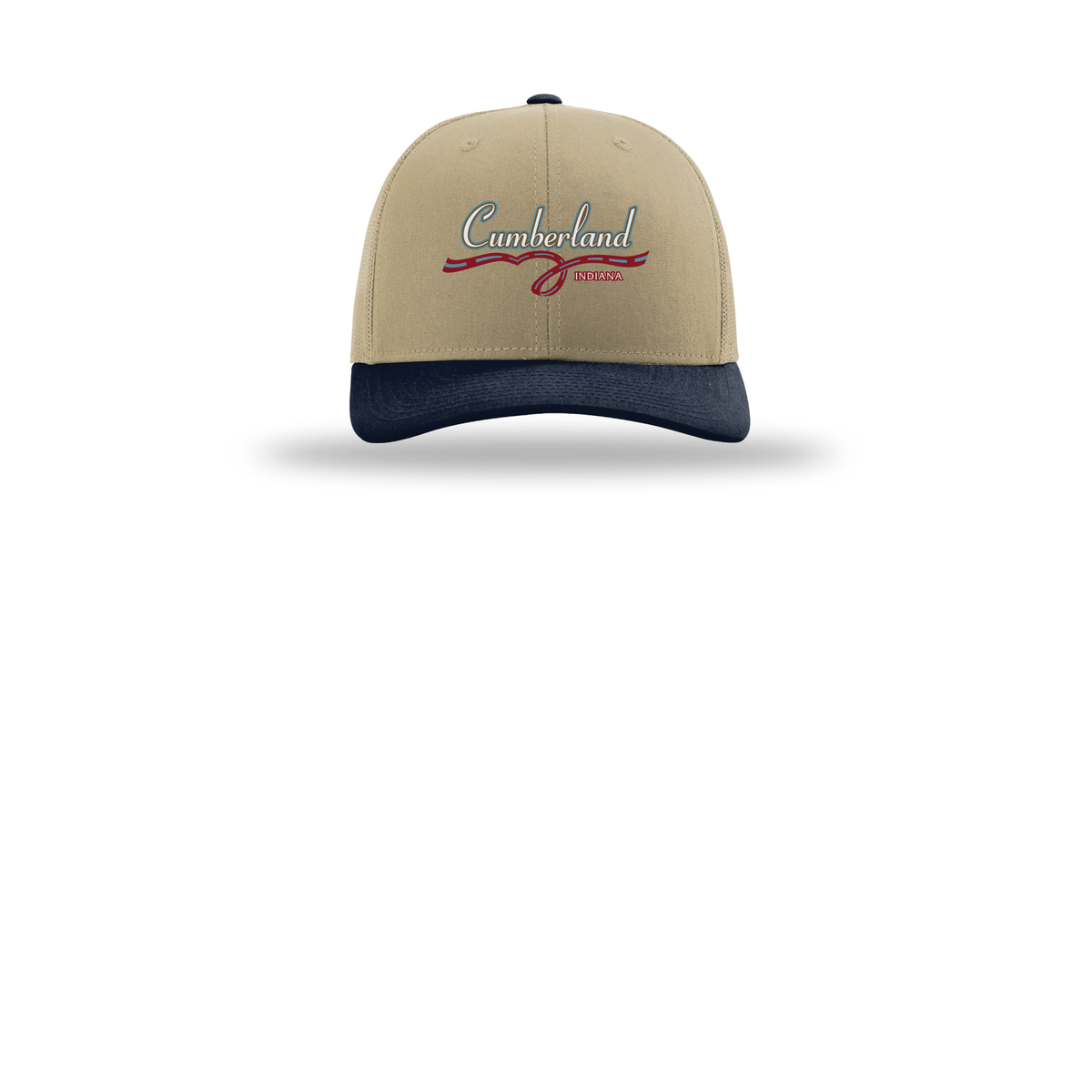 cumberland-richardson-trucker-cap-embroidery-capfront-R112-khakikhakinavy-flat-front