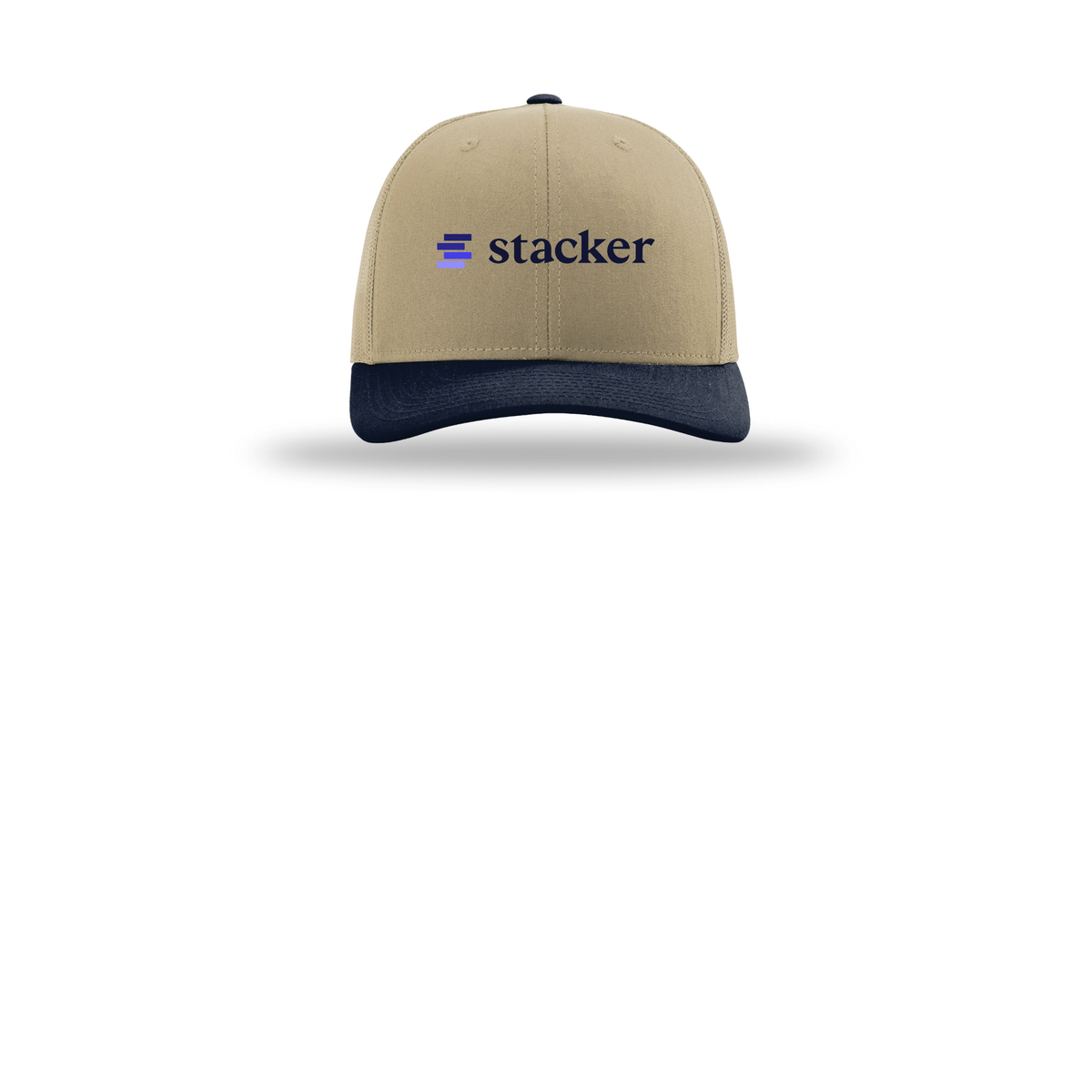 stacker-richardson-trucker-cap-embroidery-capfront-R112-khakikhakinavy-flat-front