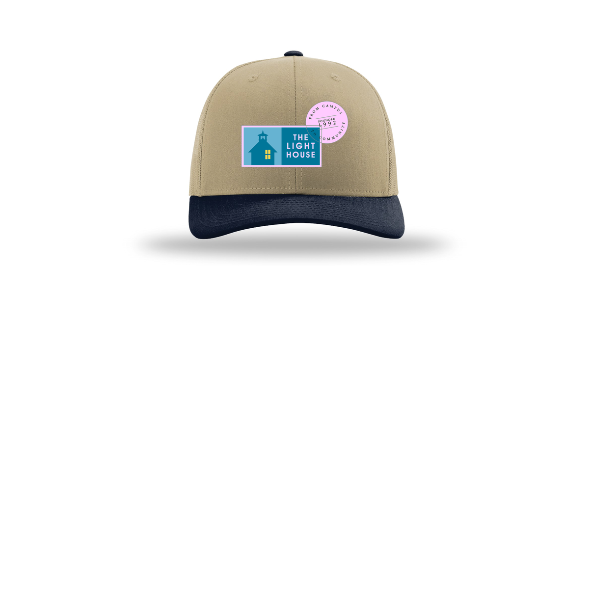 lhcampus-richardson-trucker-cap-embroidery-capfront-R112-khakikhakinavy-flat-front