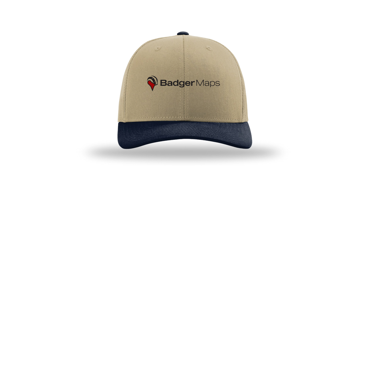 badgermapping-richardson-trucker-cap-embroidery-capfront-R112-khakikhakinavy-flat-front