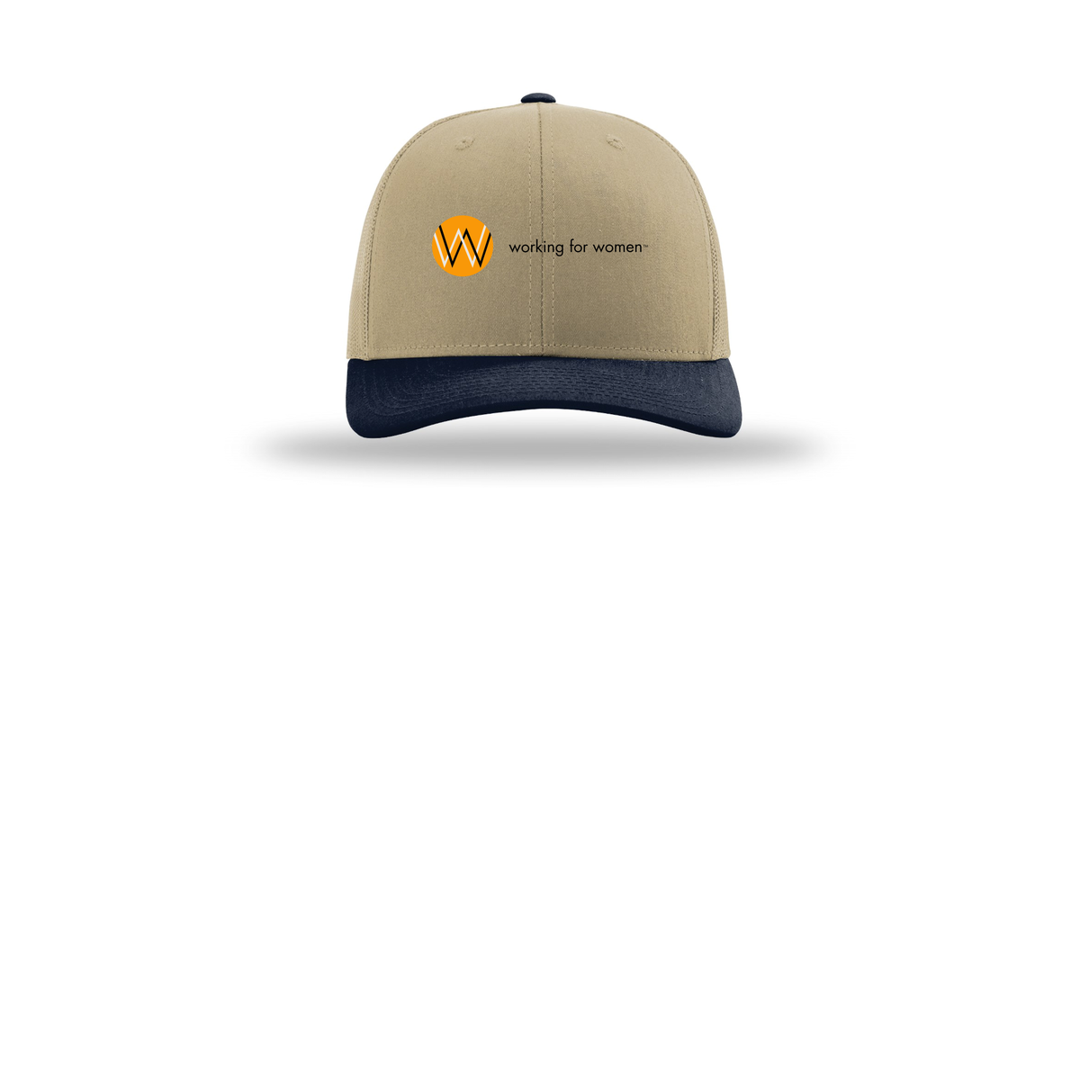 workingforwomen-richardson-trucker-cap-embroidery-capfront-R112-khakikhakinavy-flat-front