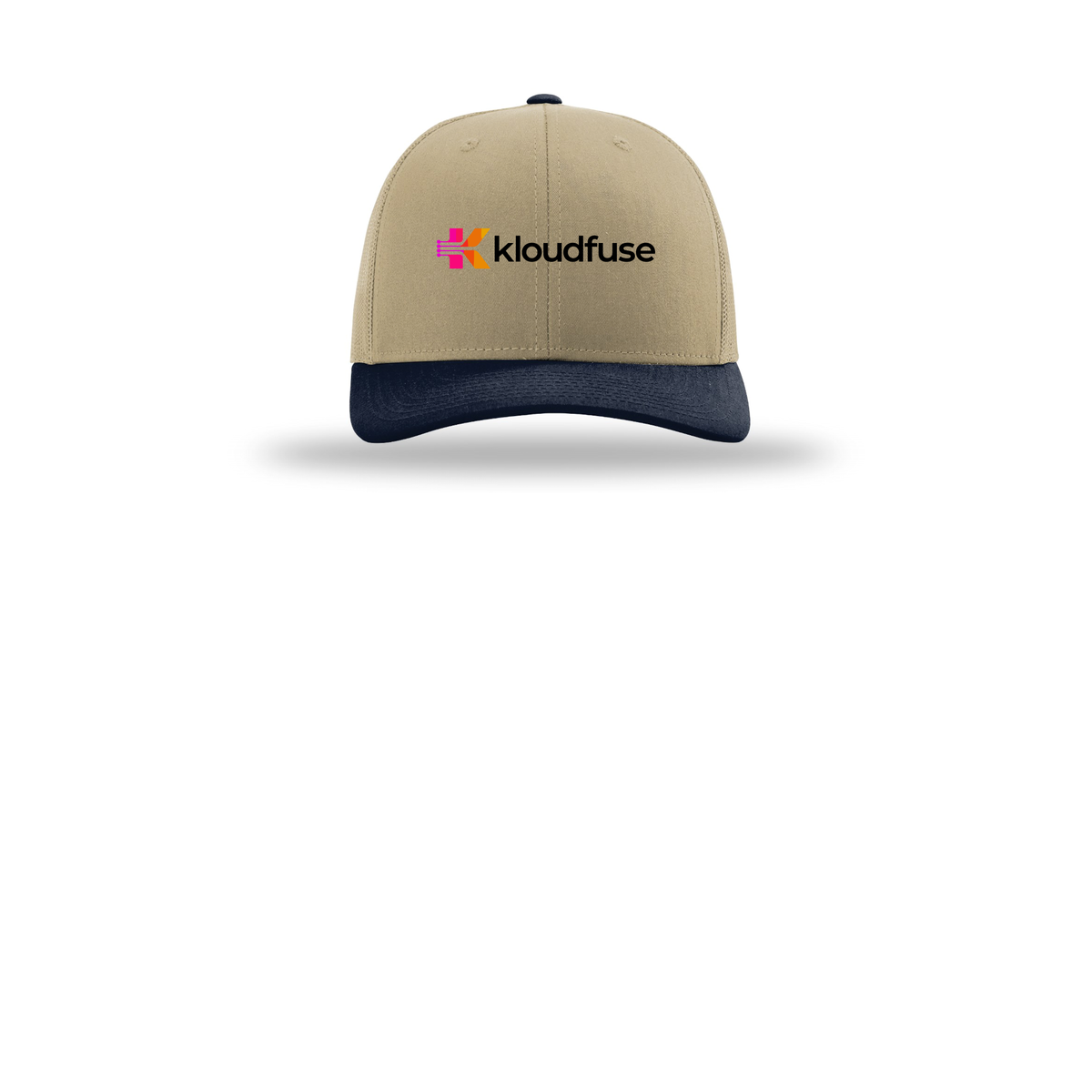 kloudfuse-richardson-trucker-cap-embroidery-capfront-R112-khakikhakinavy-flat-front