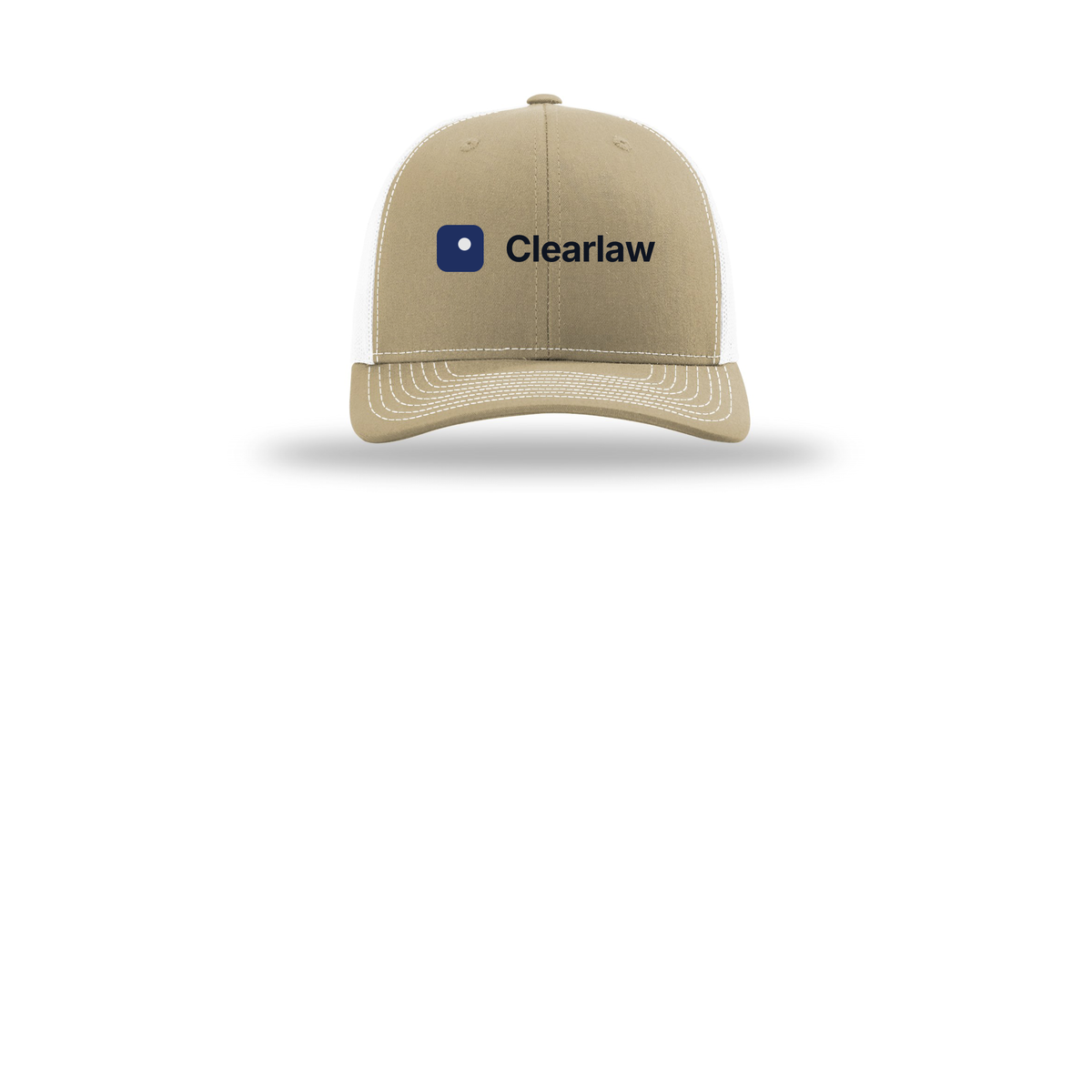 clearlaw-richardson-trucker-cap-embroidery-capfront-R112-khakiwhite-flat-front