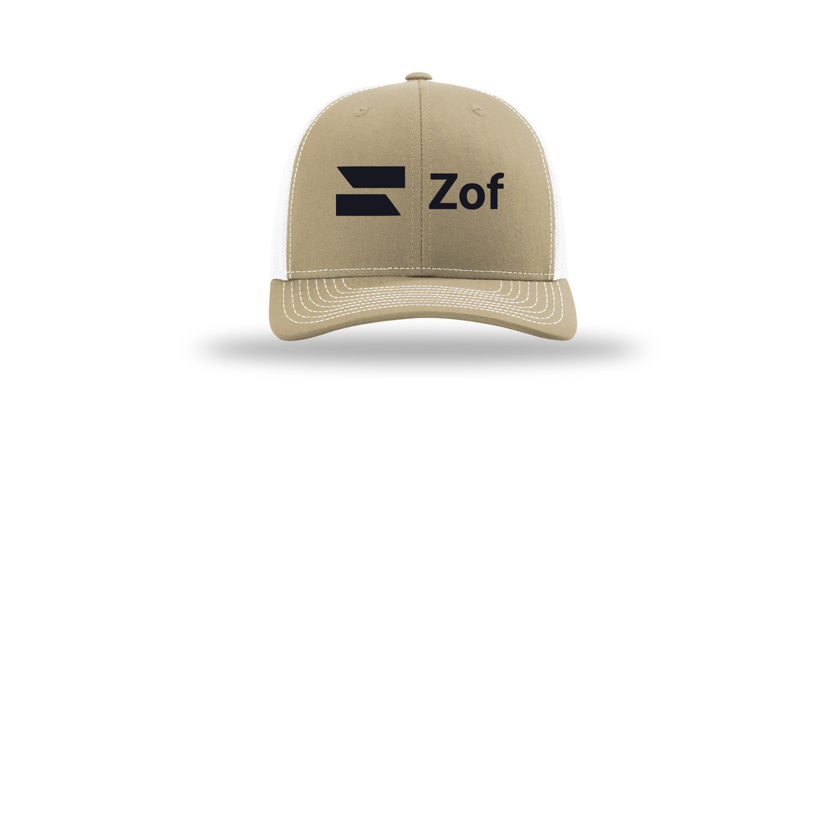 zof-richardson-trucker-cap-embroidery-capfront-R112-khakiwhite-flat-front