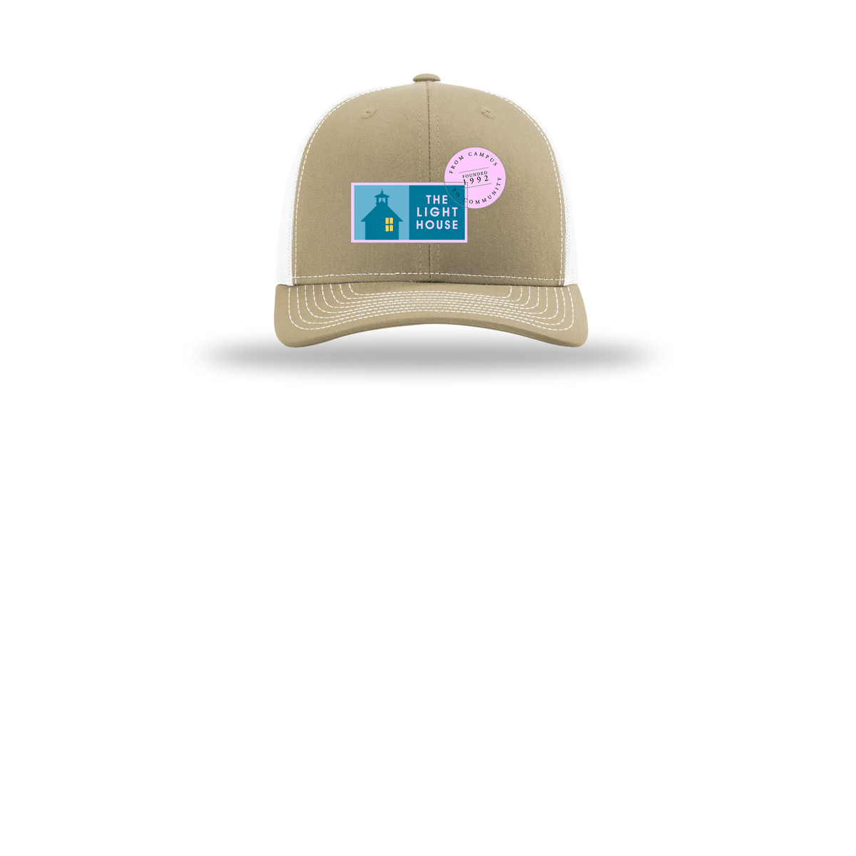 lhcampus-richardson-trucker-cap-embroidery-capfront-R112-khakiwhite-flat-front