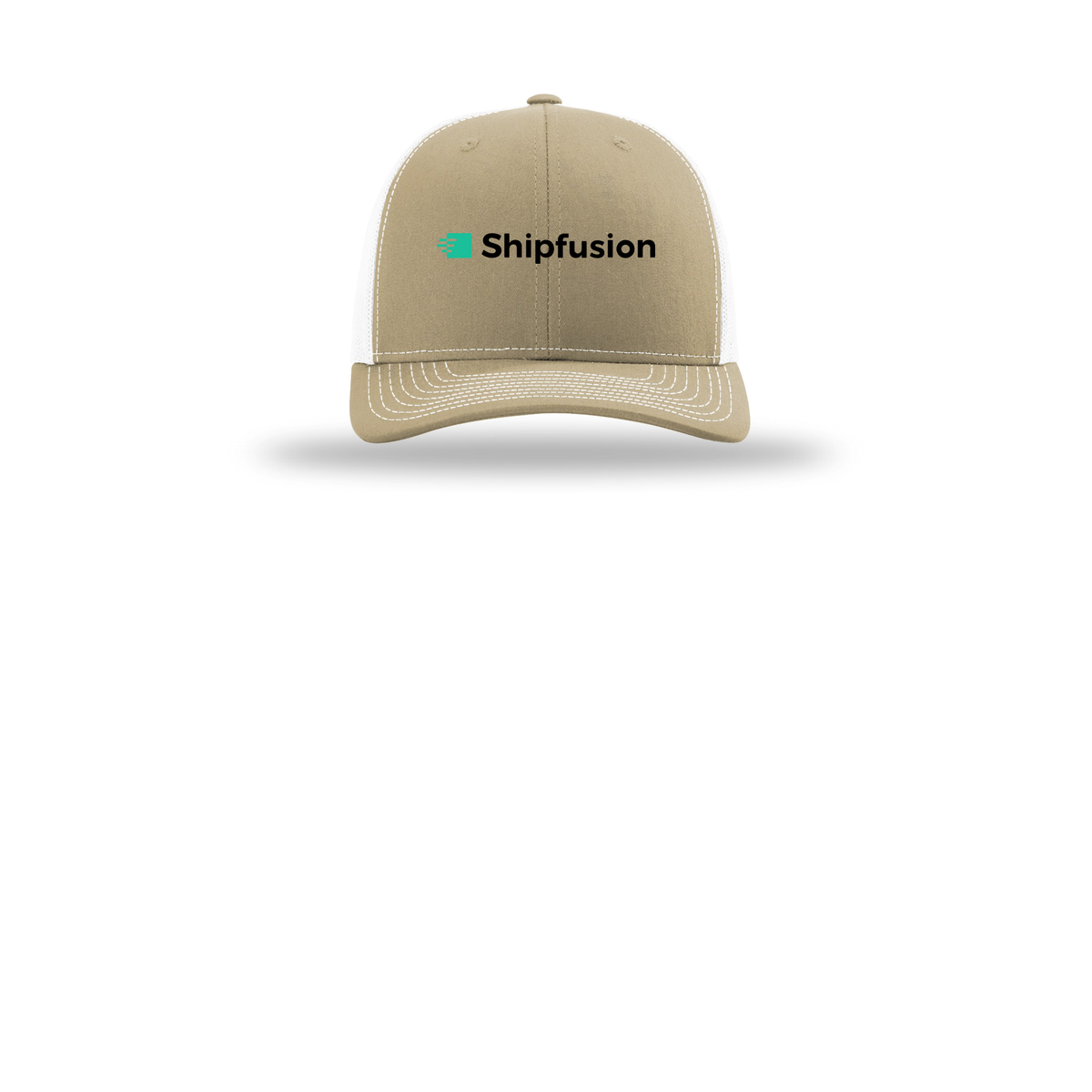 shipfusion-richardson-trucker-cap-embroidery-capfront-R112-khakiwhite-flat-front
