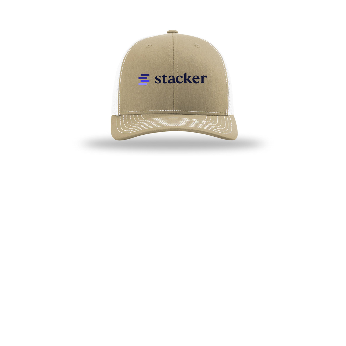stacker-richardson-trucker-cap-embroidery-capfront-R112-khakiwhite-flat-front