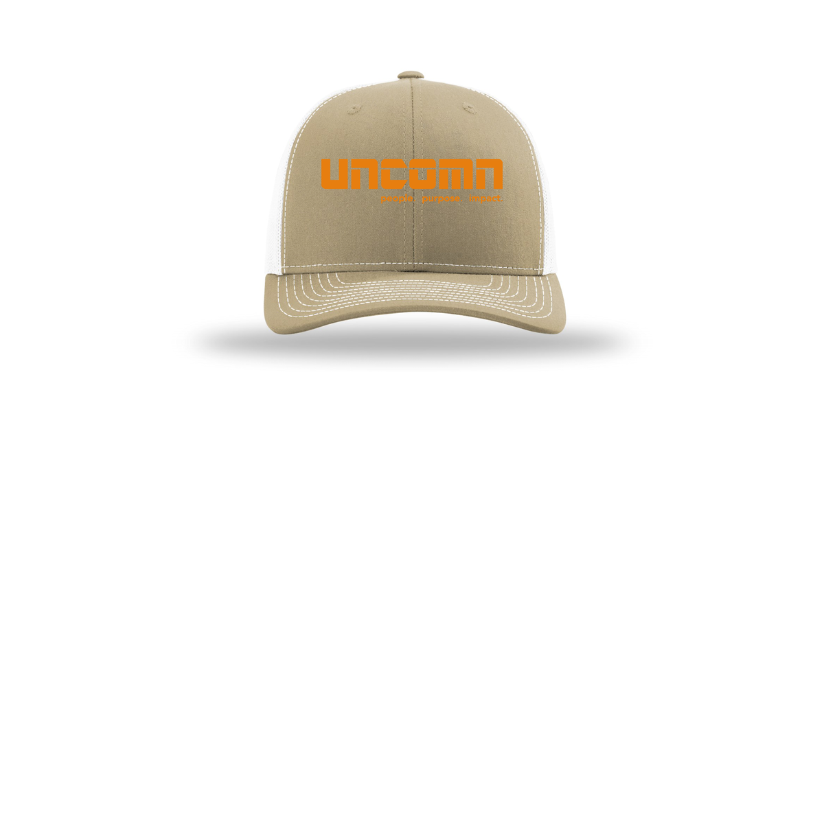 uncomn-richardson-trucker-cap-embroidery-capfront-R112-khakiwhite-flat-front