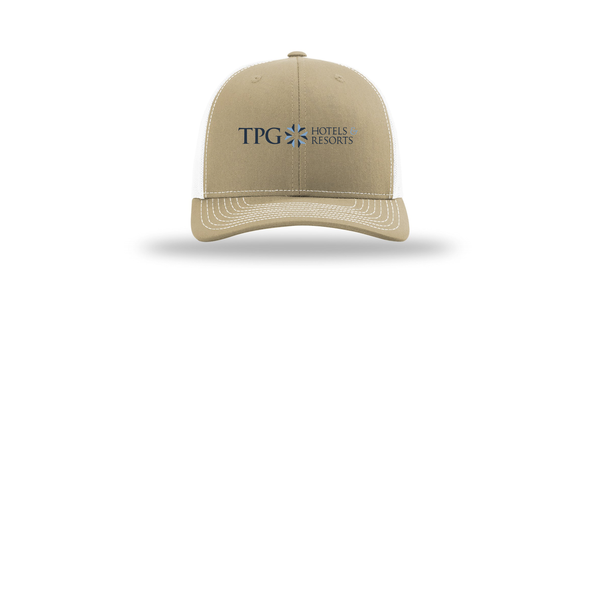 tpghotelsandresorts-richardson-trucker-cap-embroidery-capfront-R112-khakiwhite-flat-front