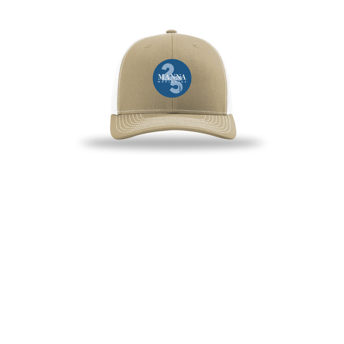 mannaworldwide-richardson-trucker-cap-embroidery-capfront-R112-khakiwhite-flat-front