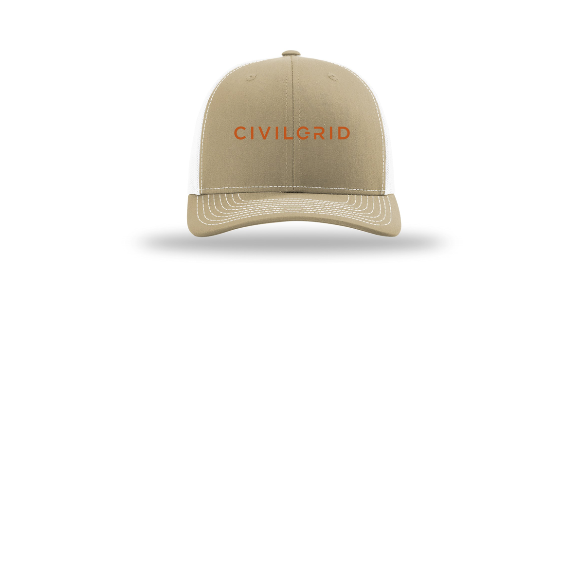 civilgrid-richardson-trucker-cap-embroidery-capfront-R112-khakiwhite-flat-front