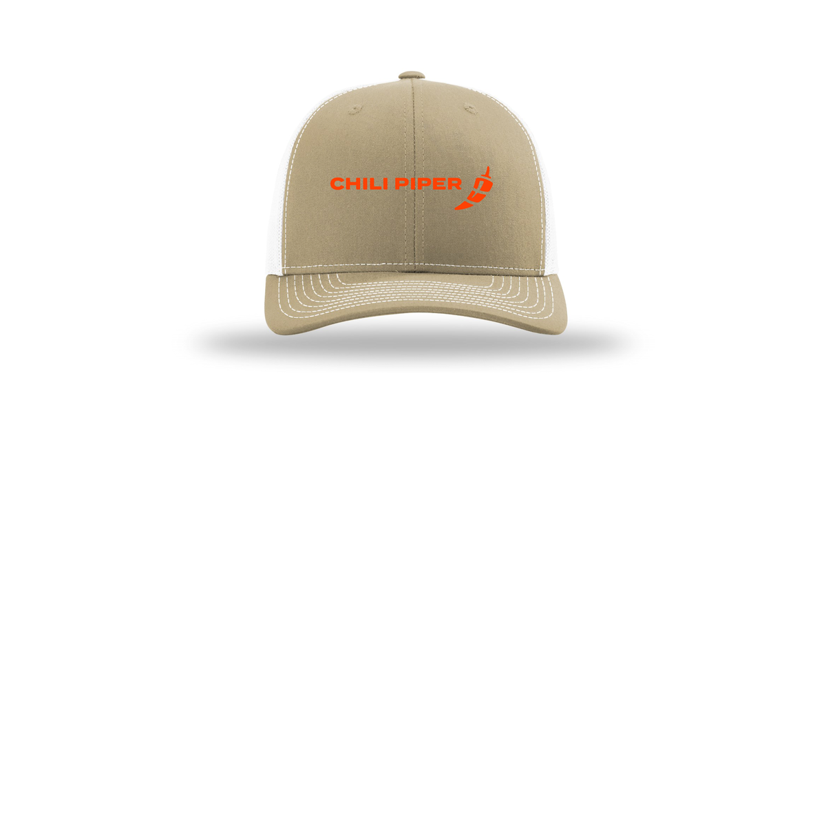 chilipiper-richardson-trucker-cap-embroidery-capfront-R112-khakiwhite-flat-front