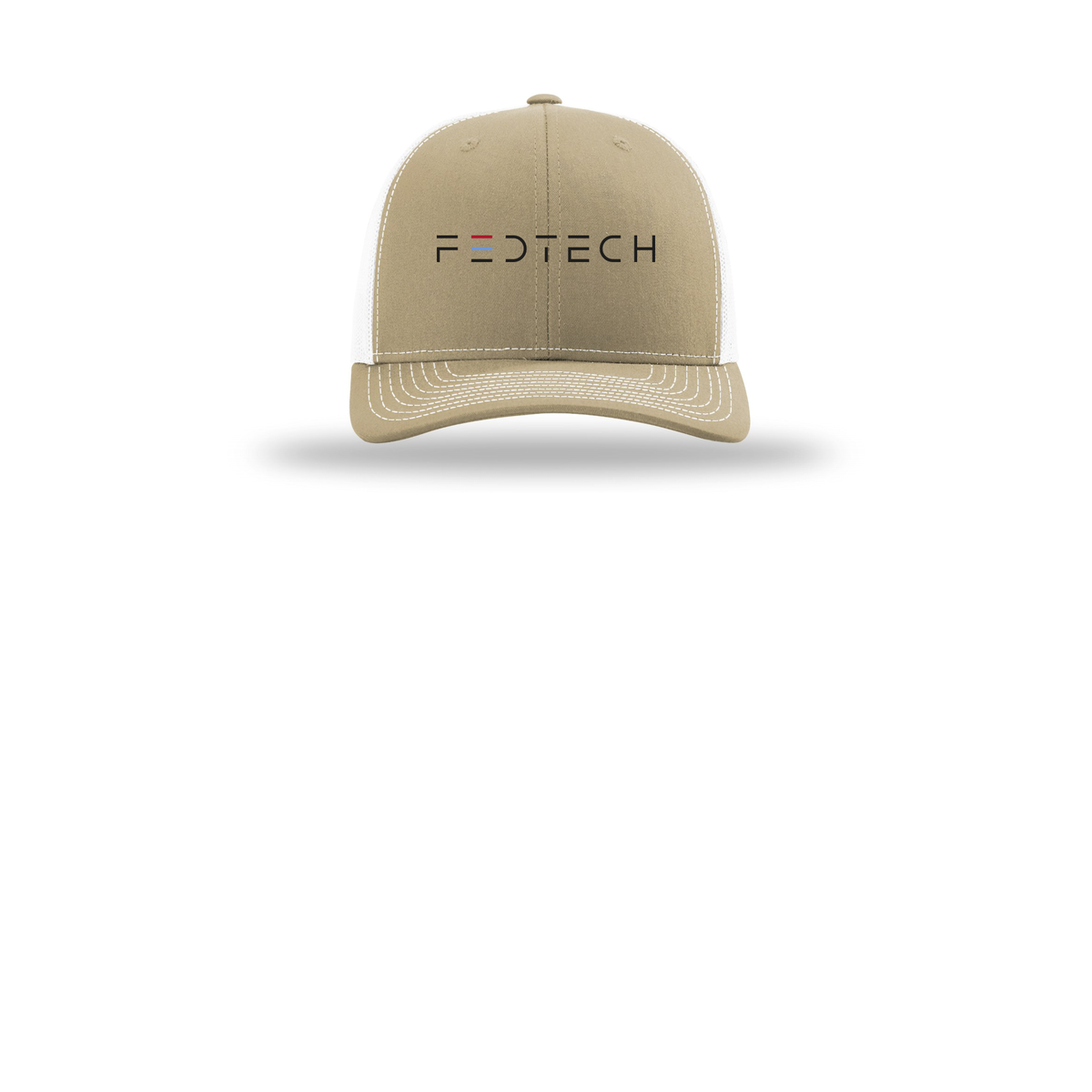 fedtech-richardson-trucker-cap-embroidery-capfront-R112-khakiwhite-flat-front