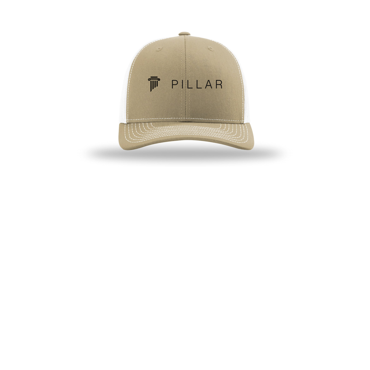 pillar-richardson-trucker-cap-embroidery-capfront-R112-khakiwhite-flat-front