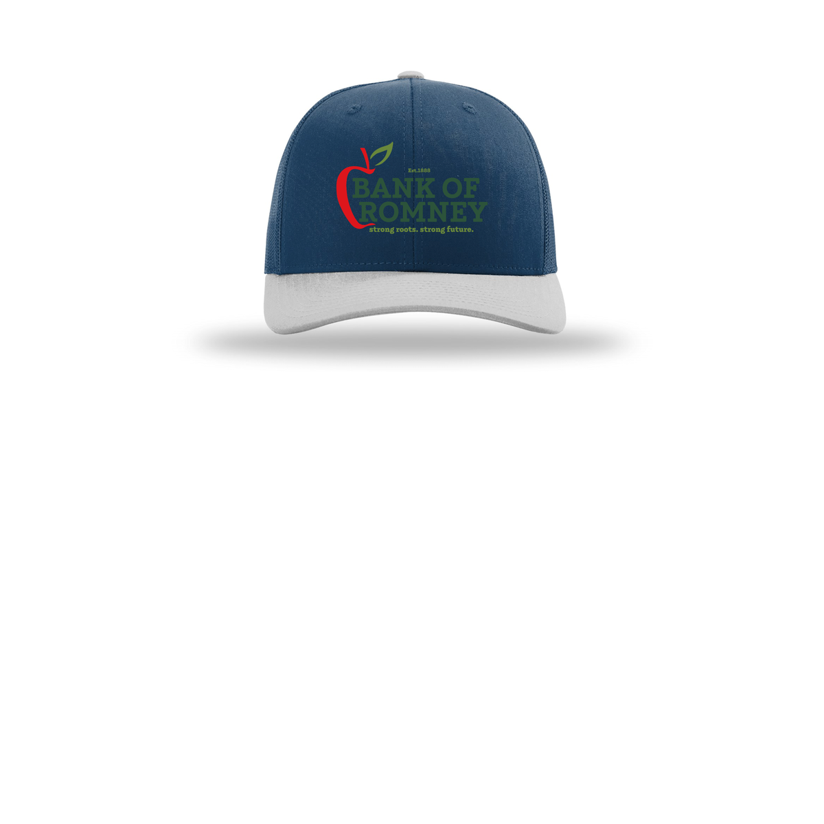 bankofromney-richardson-trucker-cap-embroidery-capfront-R112-lightbluelightbluelightgrey-flat-front