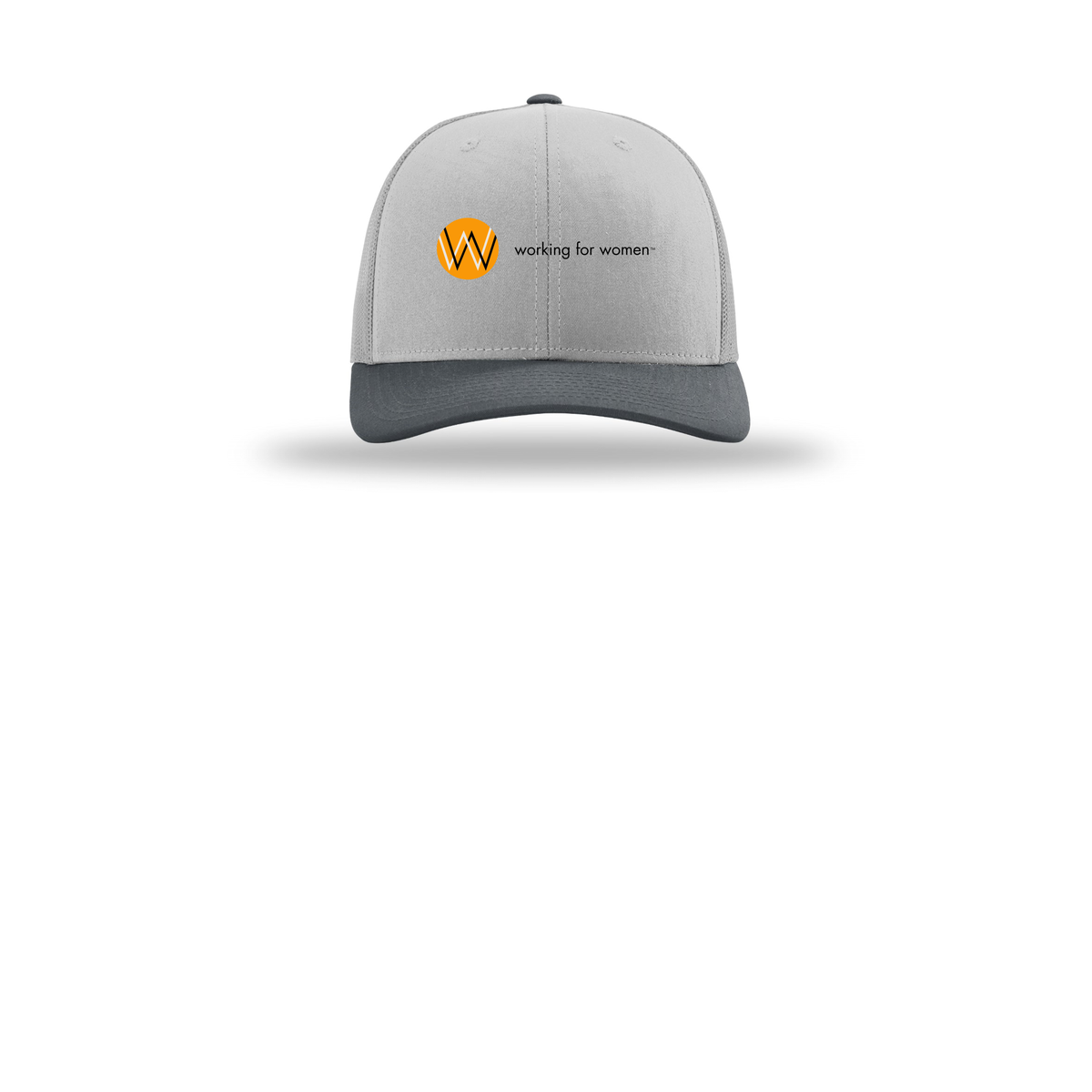 workingforwomen-richardson-trucker-cap-embroidery-capfront-R112-lightgreylightgreygunmetal-flat-front