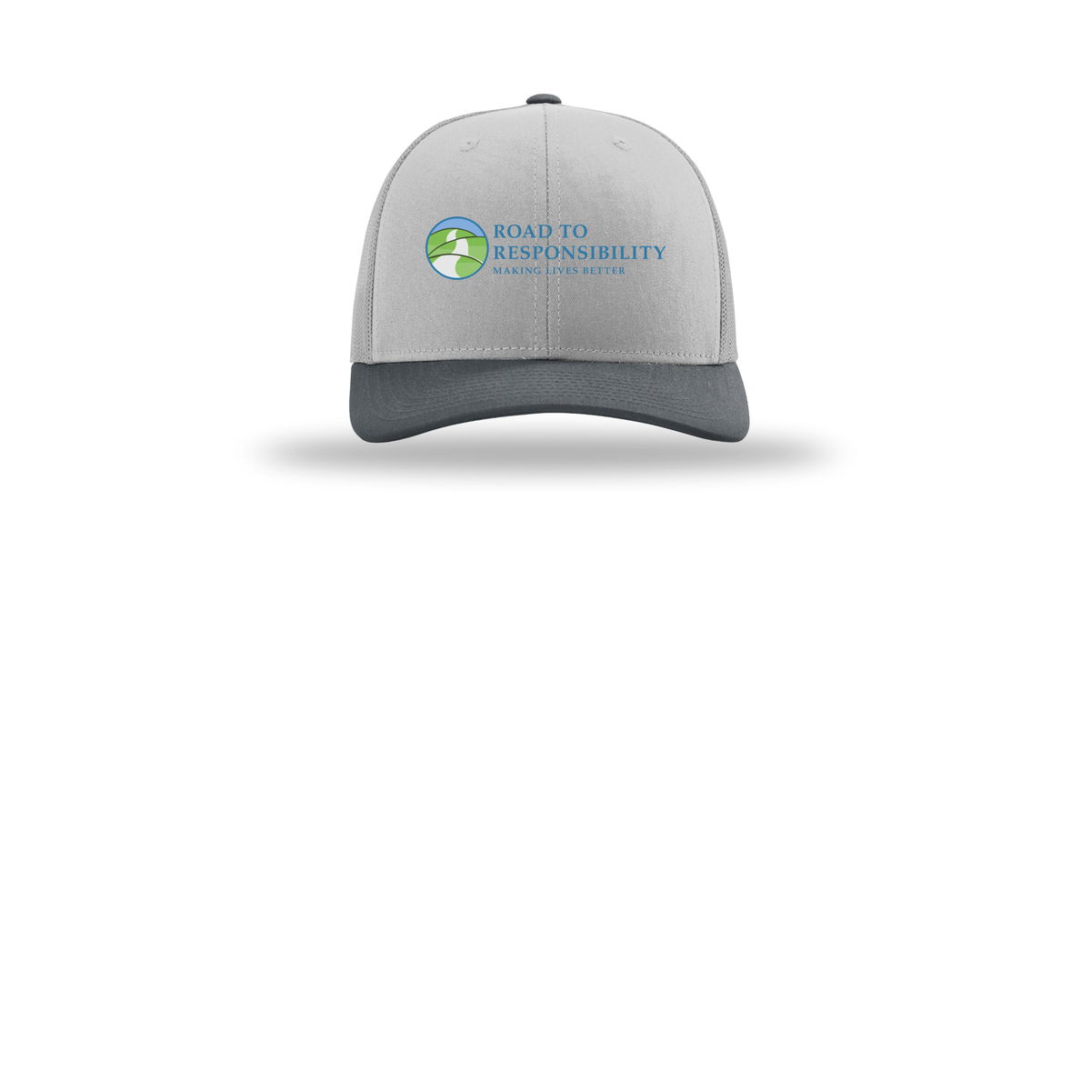 roadtoresponsibility-richardson-trucker-cap-embroidery-capfront-R112-lightgreylightgreygunmetal-flat-front