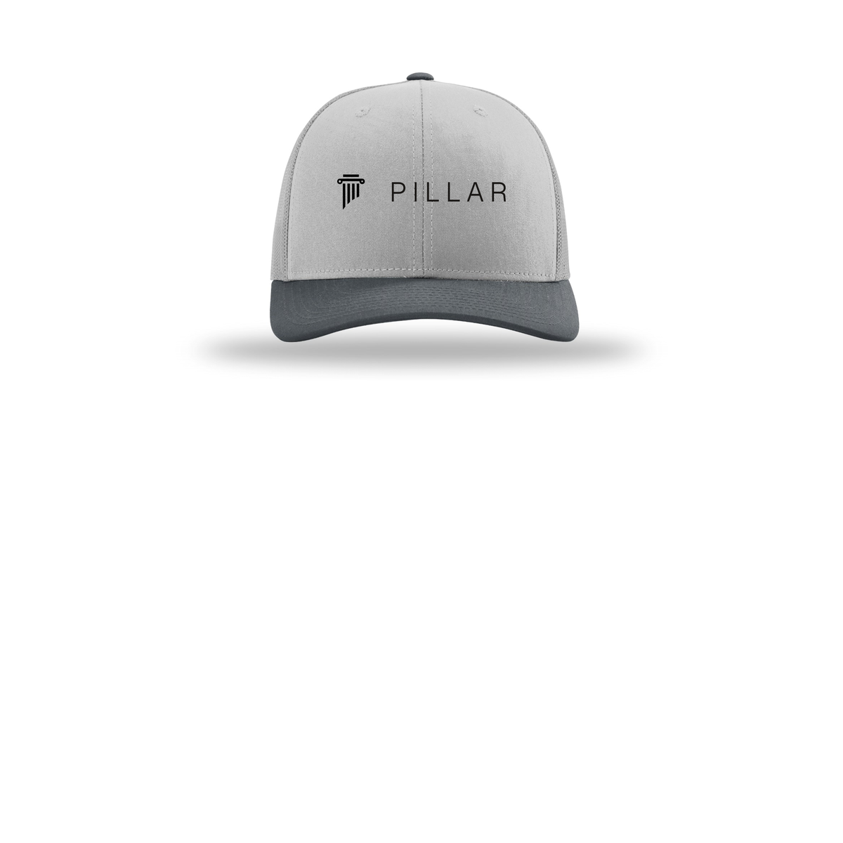 pillar-richardson-trucker-cap-embroidery-capfront-R112-lightgreylightgreygunmetal-flat-front