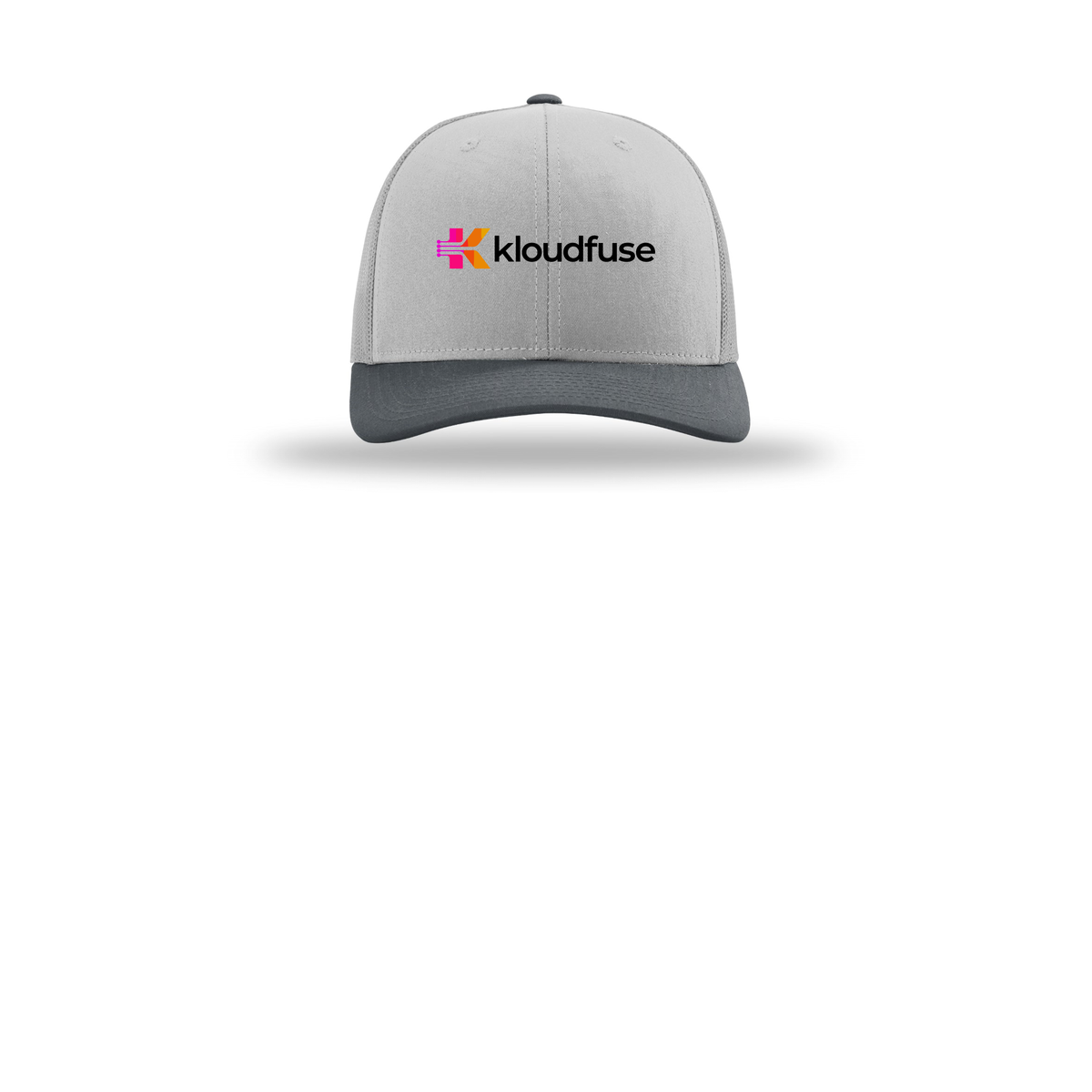 kloudfuse-richardson-trucker-cap-embroidery-capfront-R112-lightgreylightgreygunmetal-flat-front