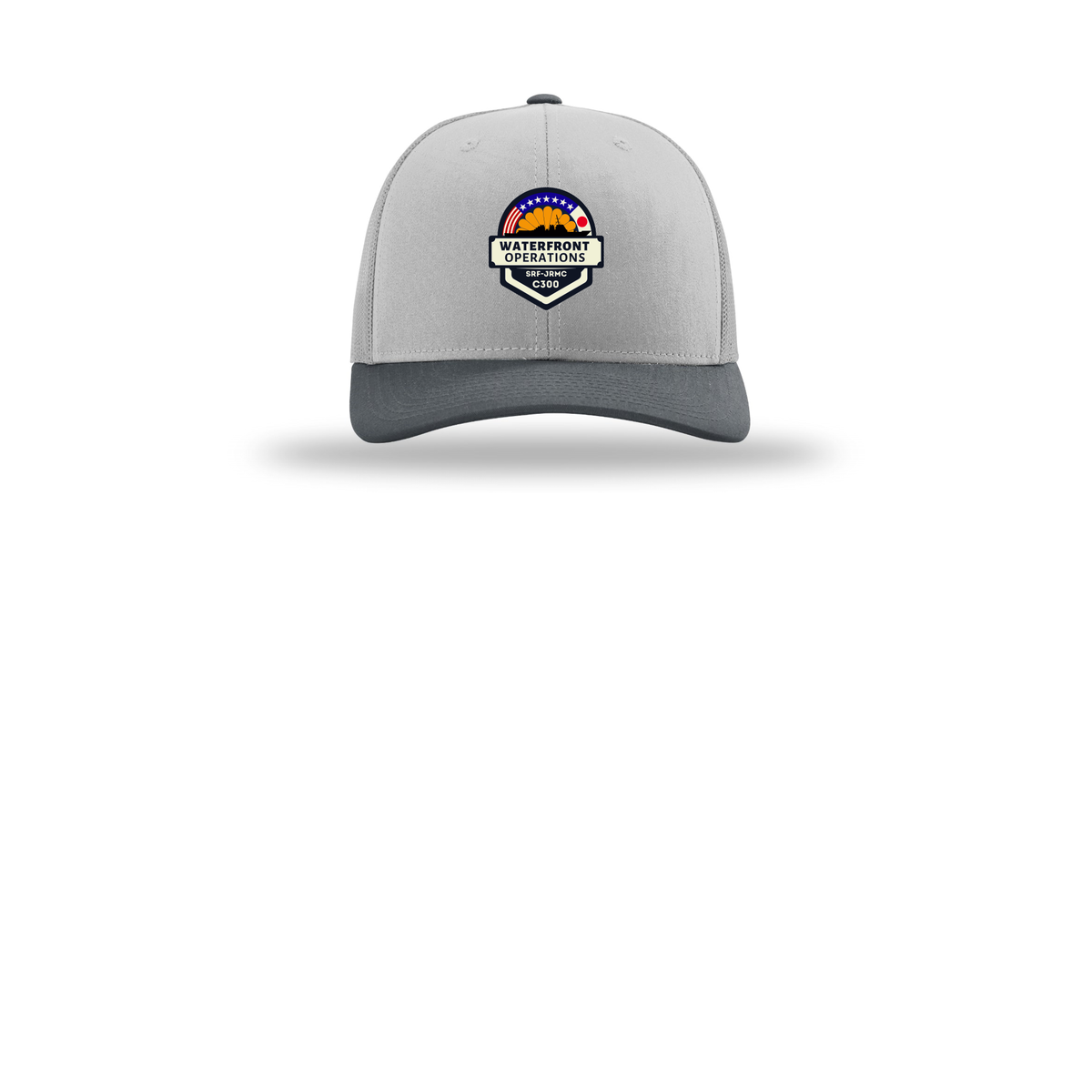 waterfront-operations-retro-trucker-cap-embroidery-capfront-R112-lightgreylightgreygunmetal-flat-front