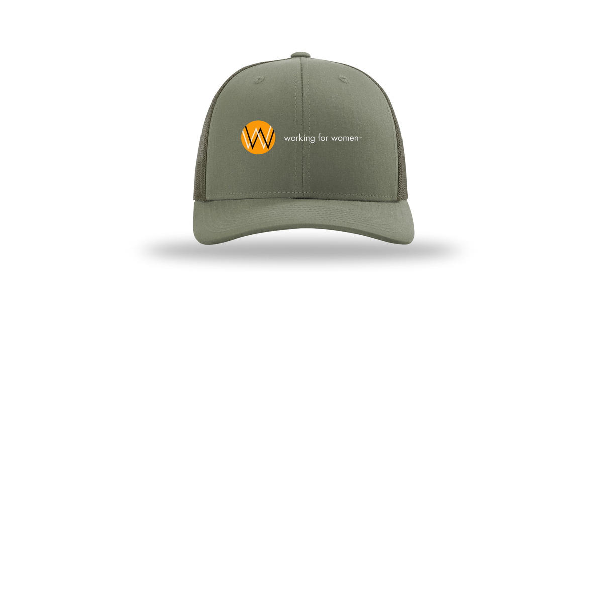 workingforwomen-richardson-trucker-cap-embroidery-capfront-R112-loden-flat-front