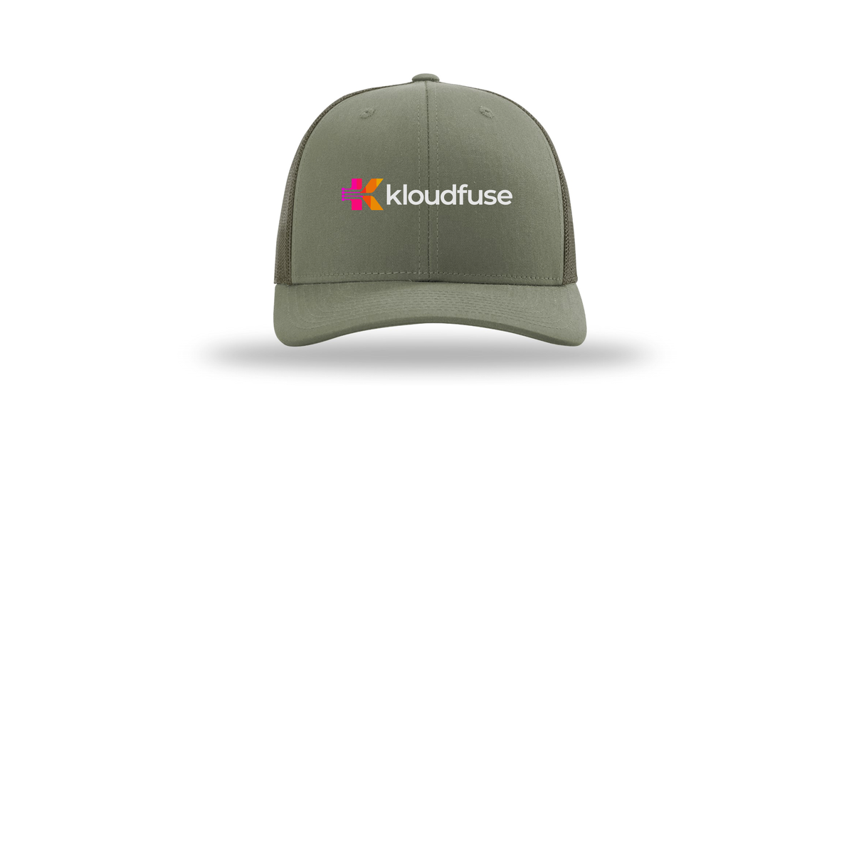 kloudfuse-richardson-trucker-cap-embroidery-capfront-R112-loden-flat-front