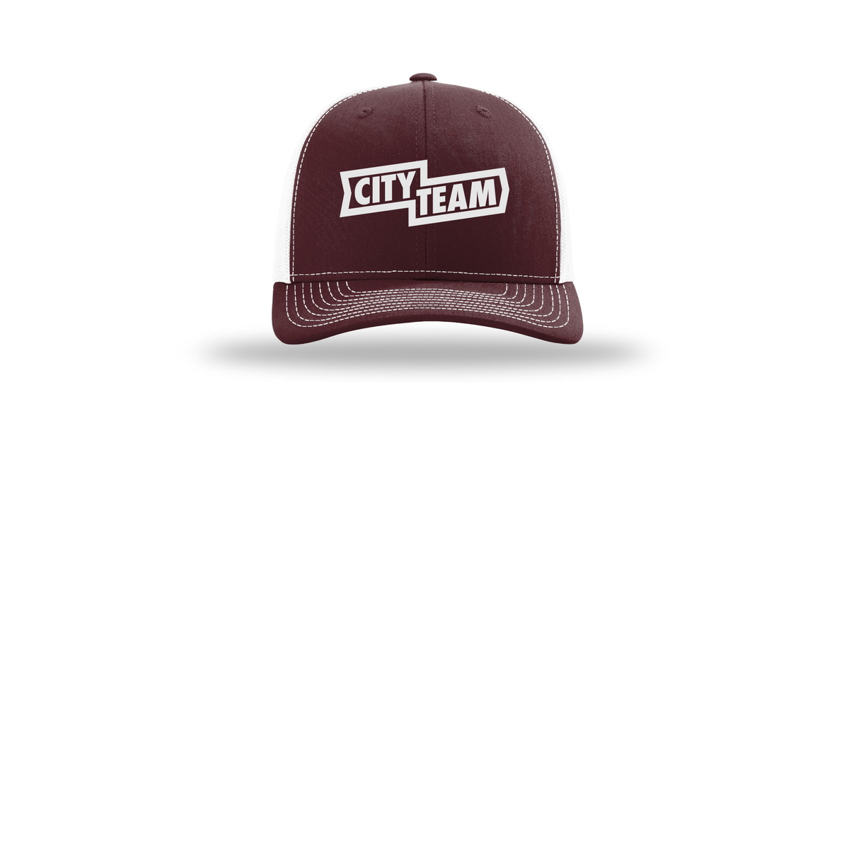 cityteam-richardson-trucker-cap-embroidery-capfront-R112-maroonwhite-flat-front