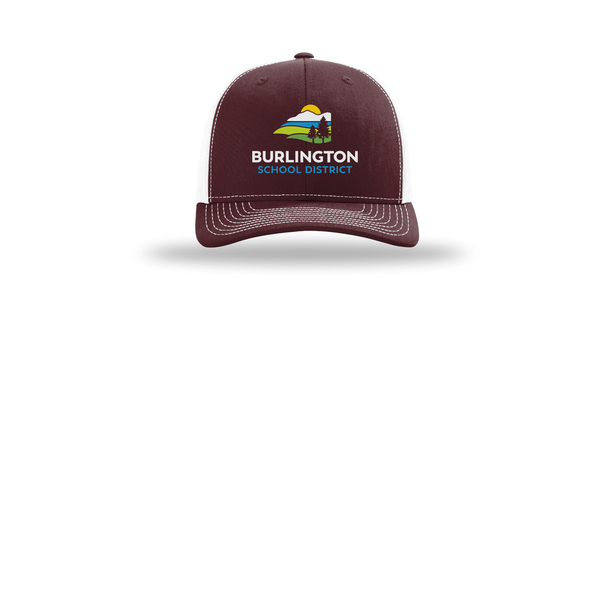 bsdvt-richardson-trucker-cap-embroidery-capfront-R112-maroonwhite-flat-front