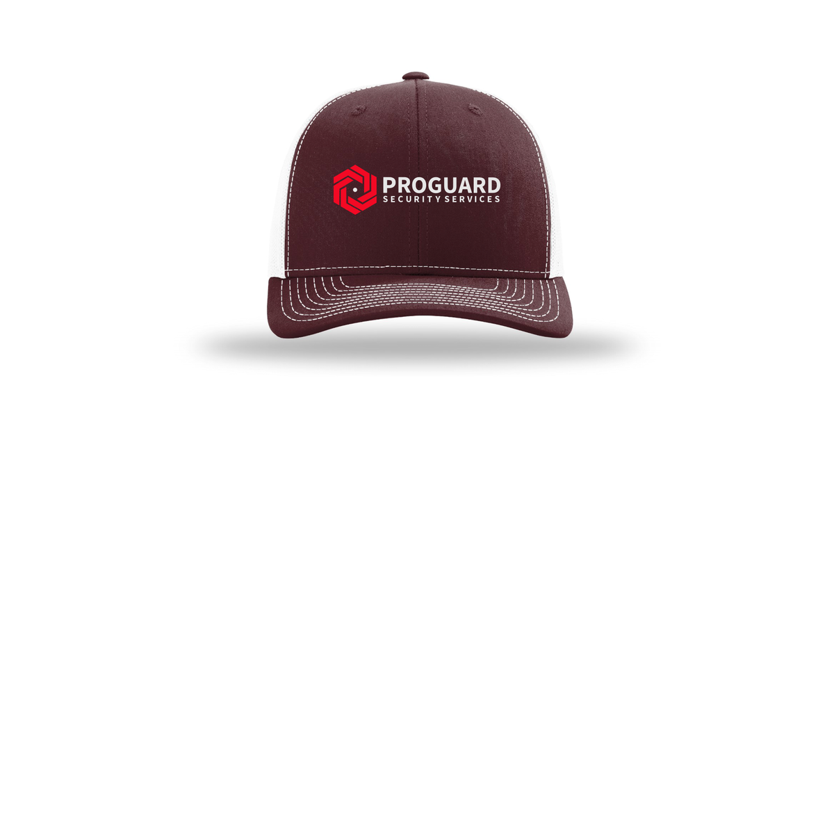 proguardsecurityservices-richardson-trucker-cap-embroidery-capfront-R112-maroonwhite-flat-front