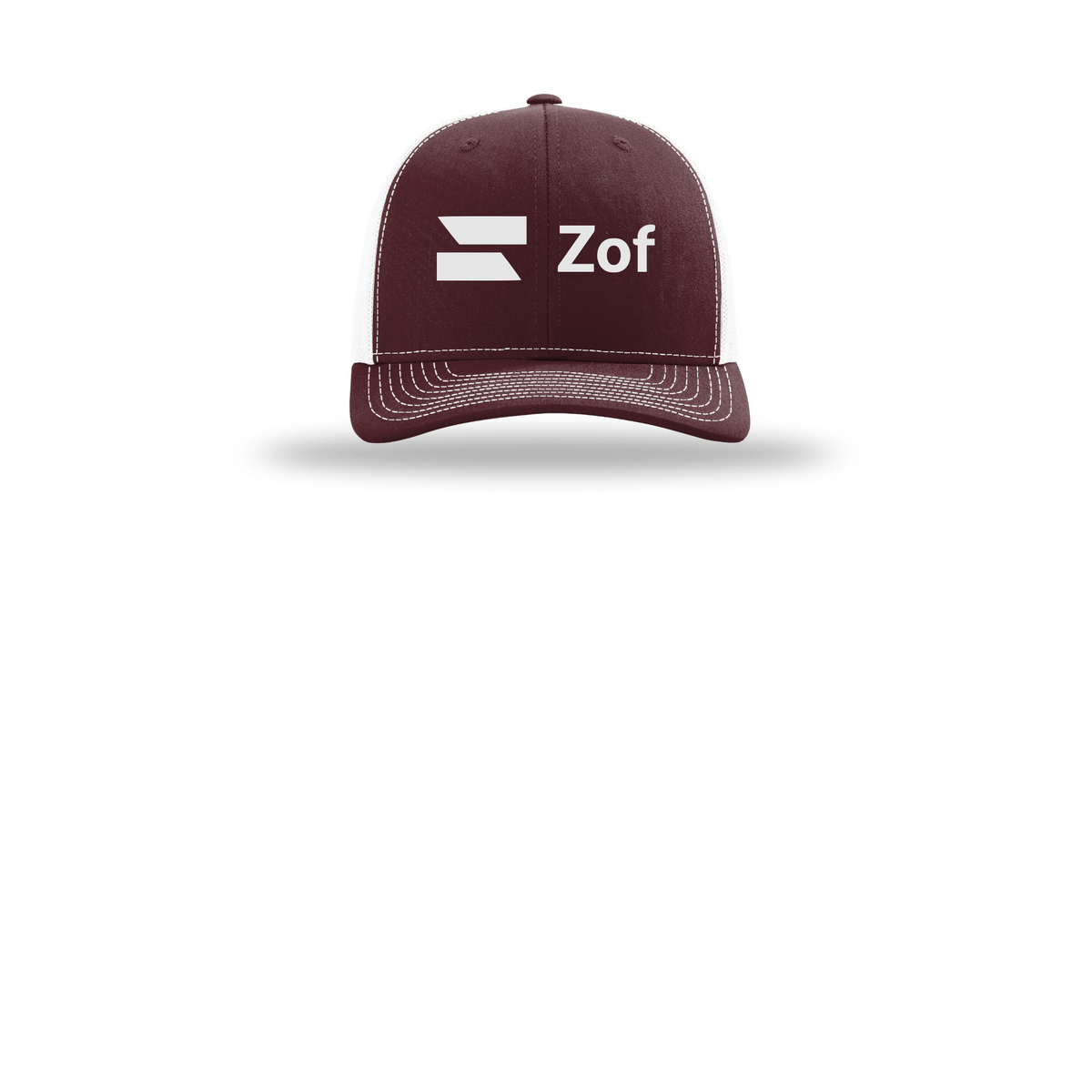 zof-richardson-trucker-cap-embroidery-capfront-R112-maroonwhite-flat-front