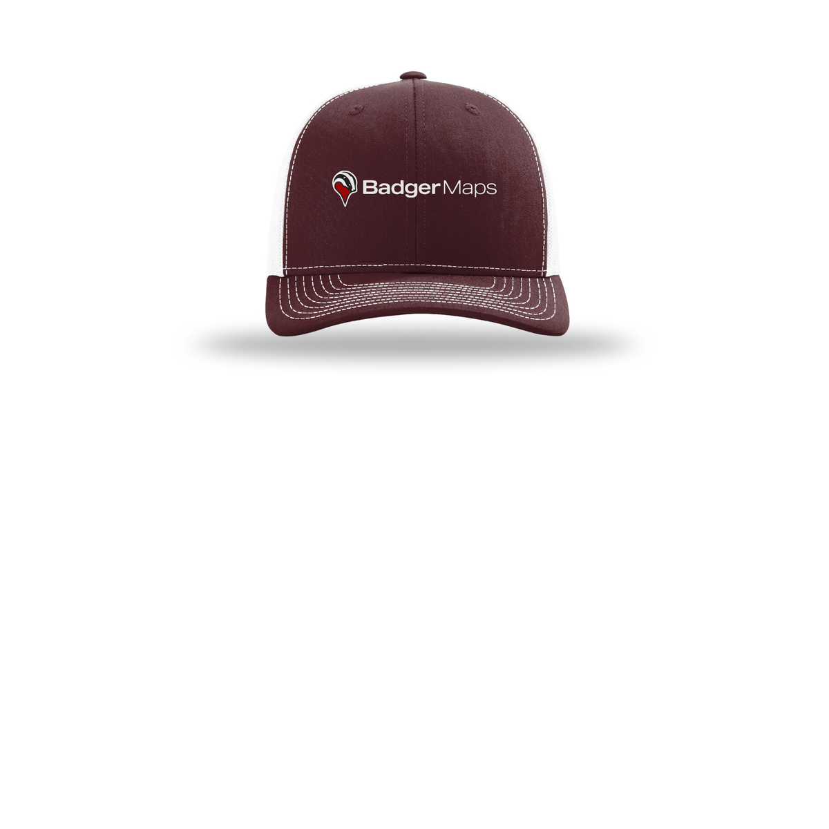badgermapping-richardson-trucker-cap-embroidery-capfront-R112-maroonwhite-flat-front