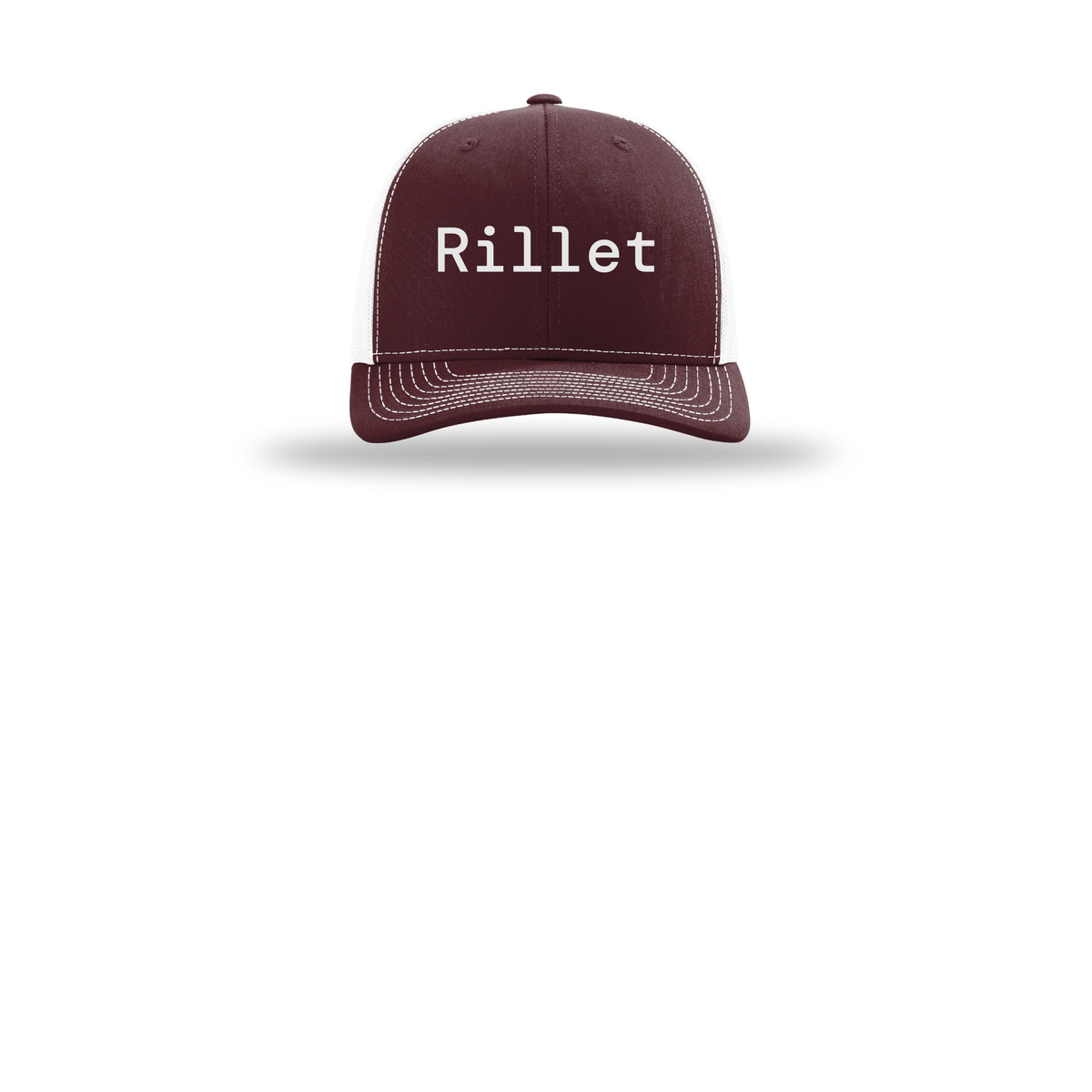 rillet-richardson-trucker-cap-embroidery-capfront-R112-maroonwhite-flat-front